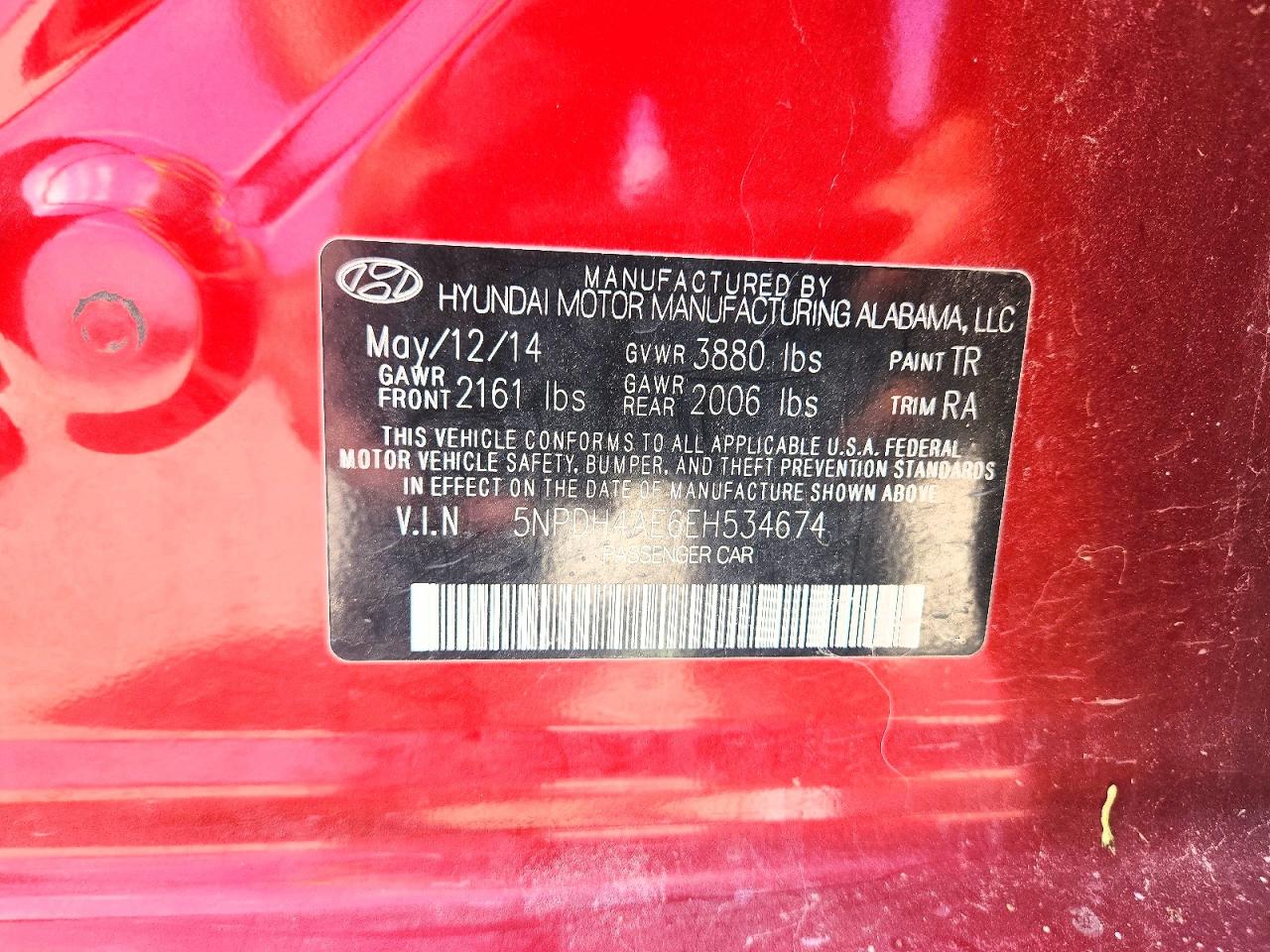 2014 Hyundai Elantra Se Red vin: 5NPDH4AE6EH534674