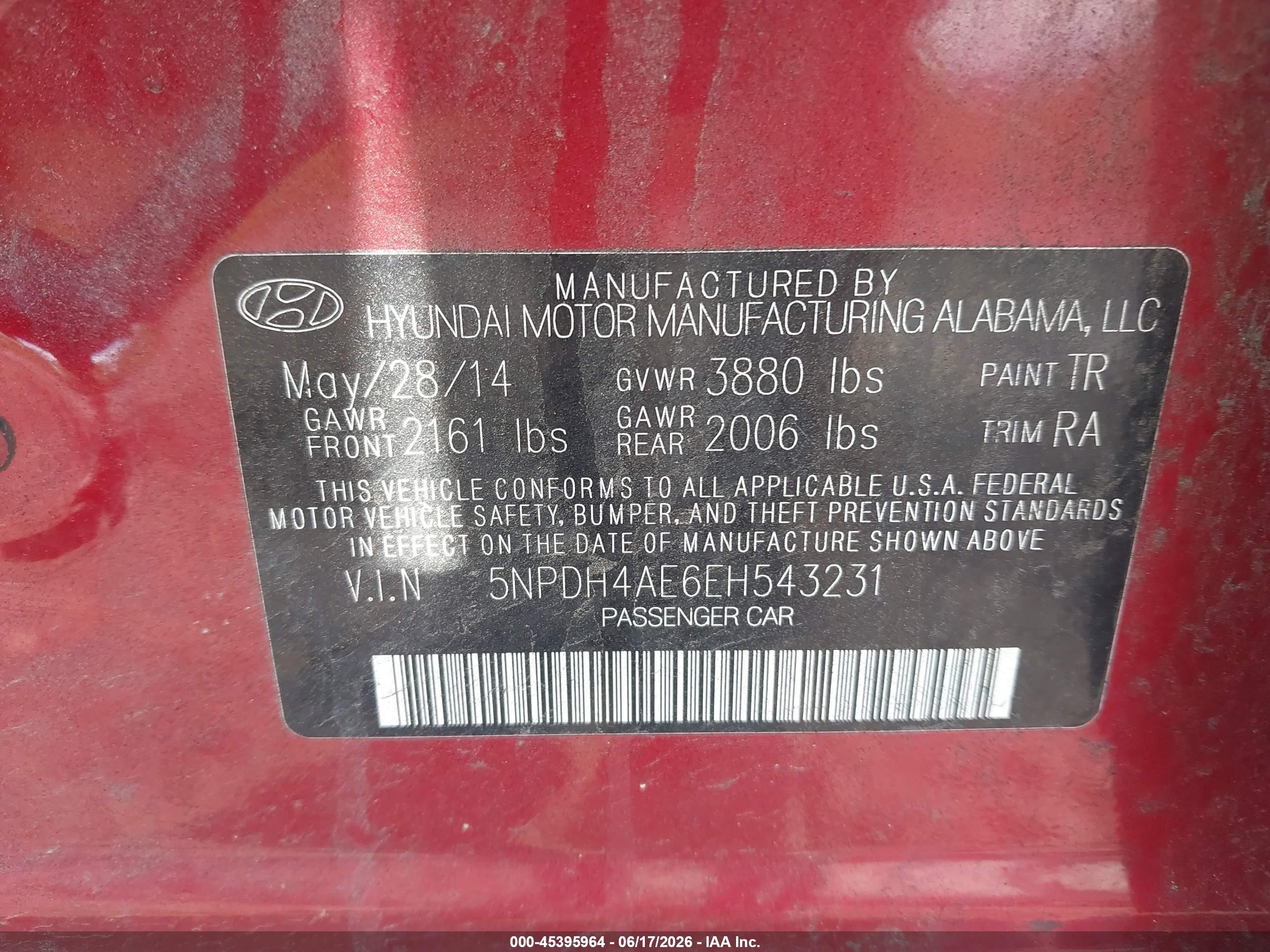 2014 Hyundai Elantra Se Red vin: 5NPDH4AE6EH543231