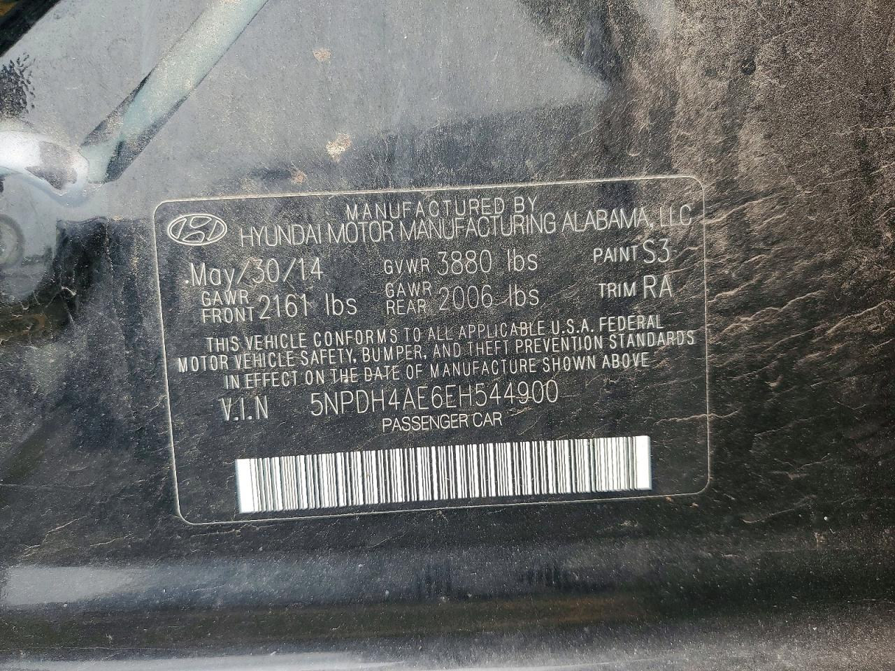 2014 Hyundai Elantra Se Черный vin: 5NPDH4AE6EH544900