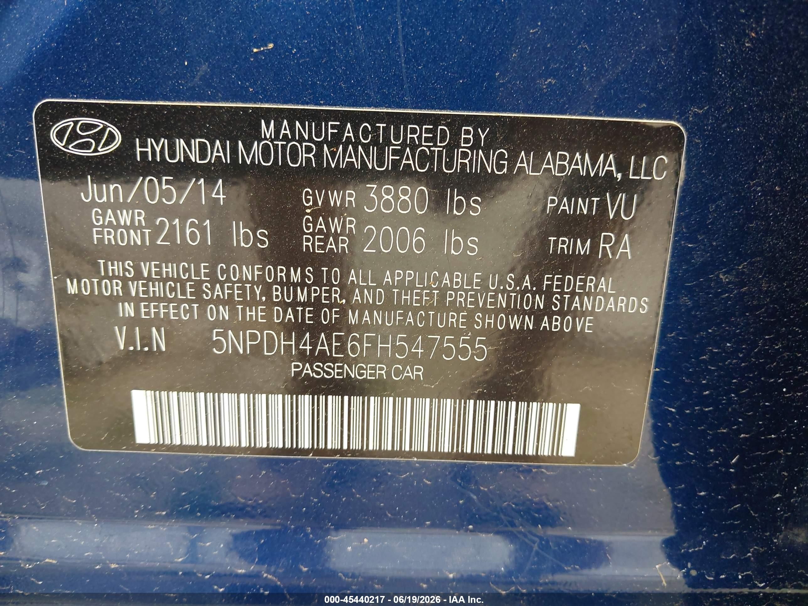 2015 Hyundai Elantra Se Blue vin: 5NPDH4AE6FH547555