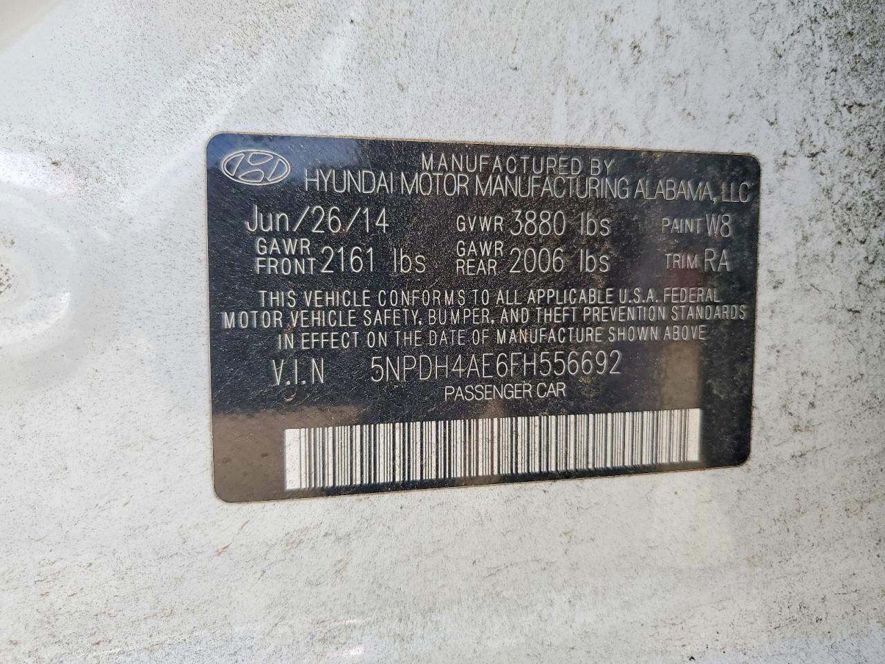 2015 Hyundai Elantra Se White vin: 5NPDH4AE6FH556692