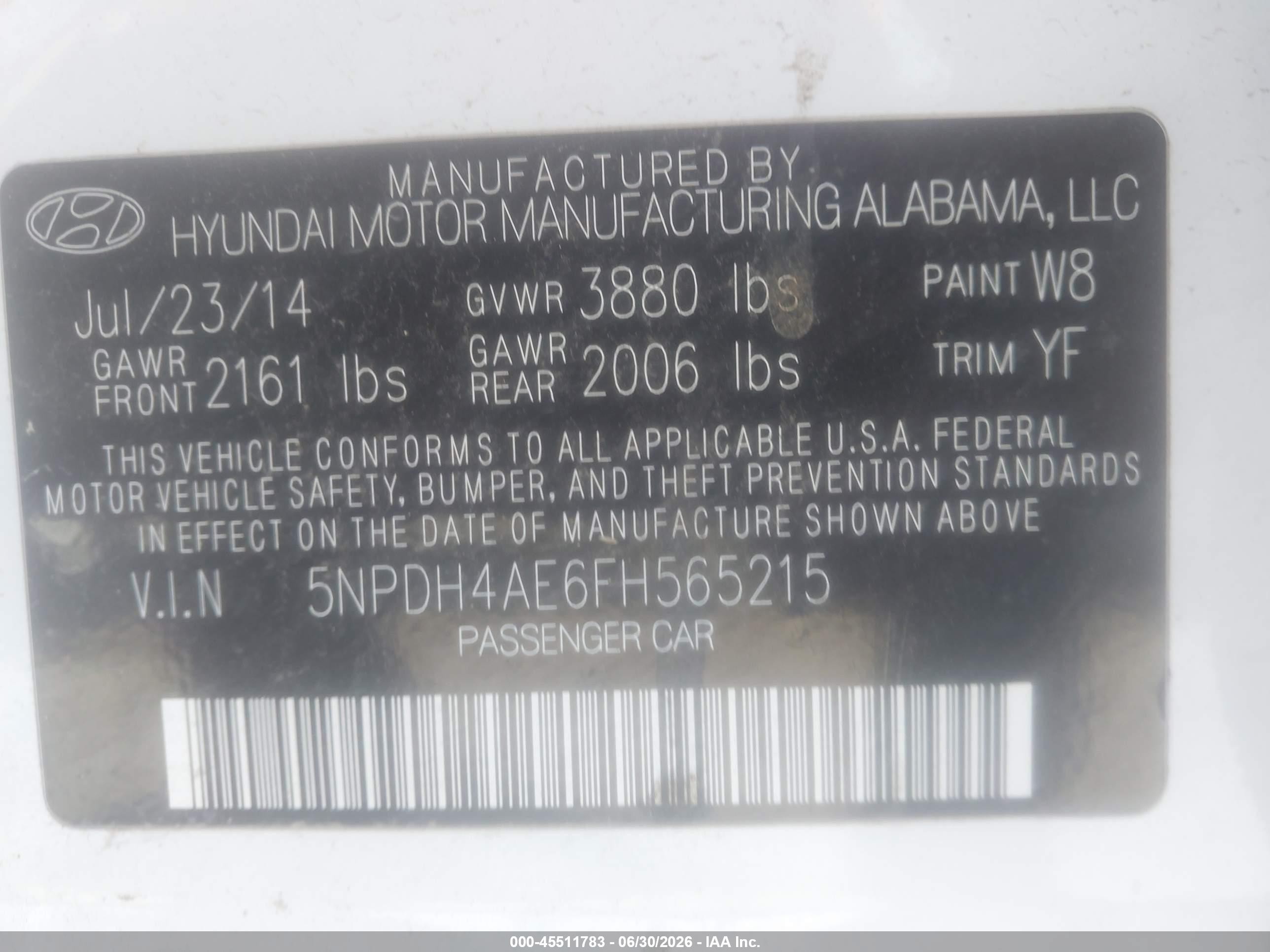 2015 Hyundai Elantra Se White vin: 5NPDH4AE6FH565215