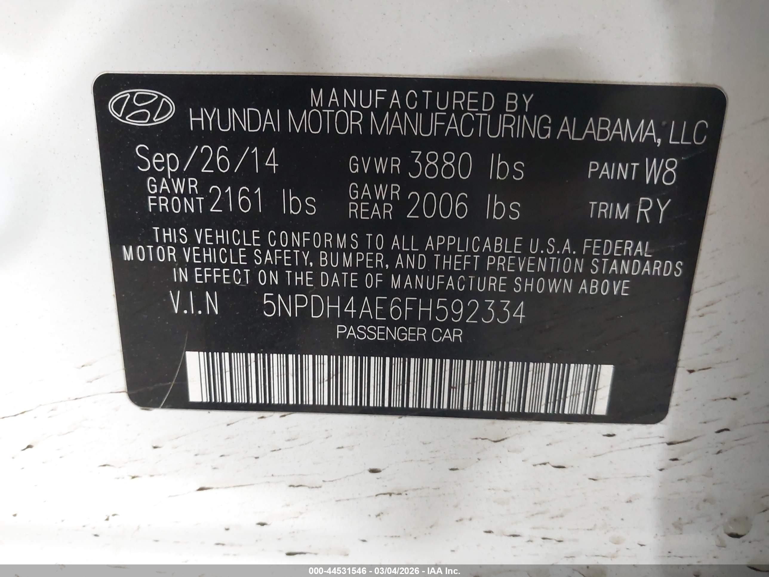 2015 Hyundai Elantra Se White vin: 5NPDH4AE6FH592334