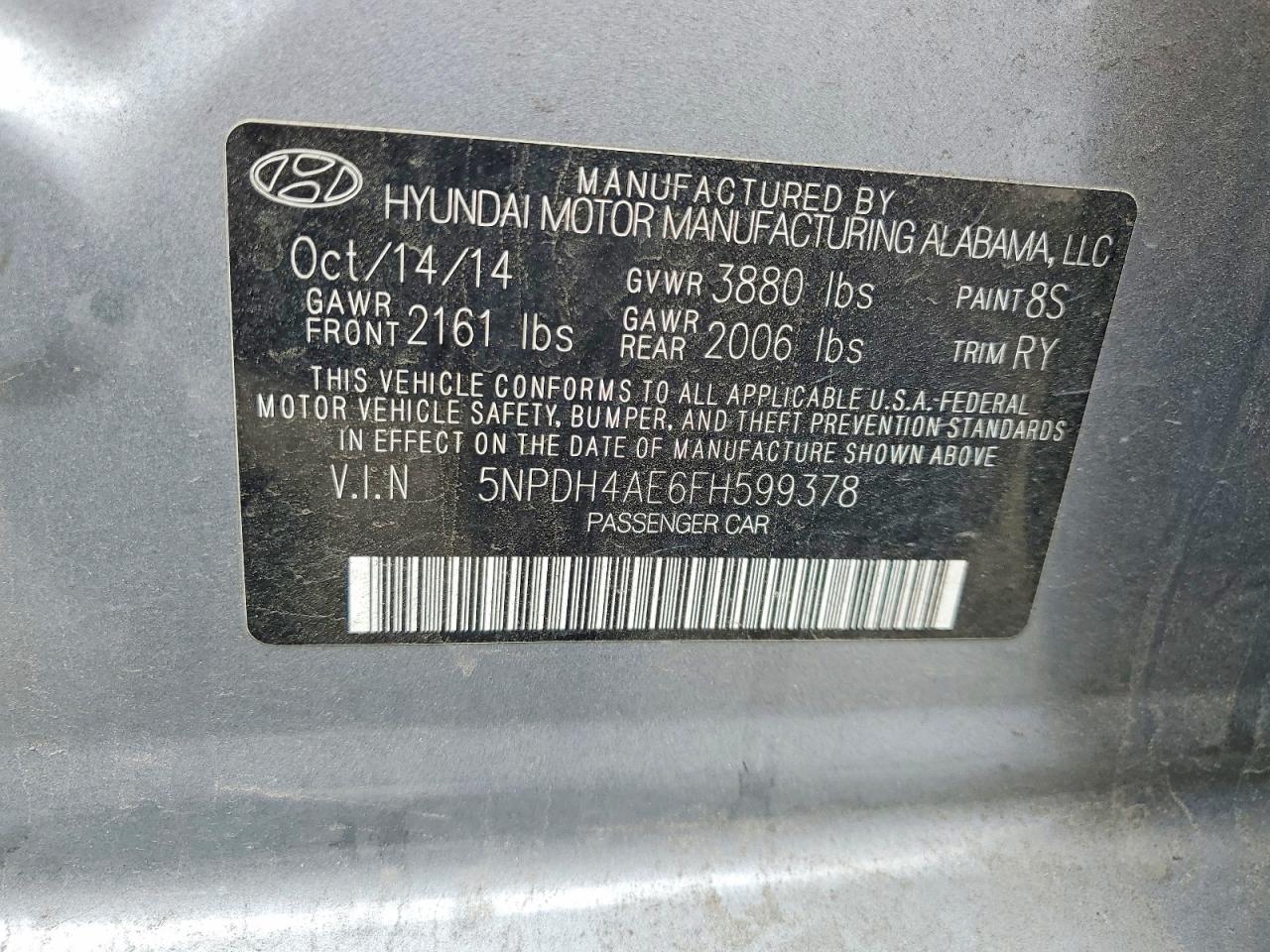2015 Hyundai Elantra Se Серебряный vin: 5NPDH4AE6FH599378