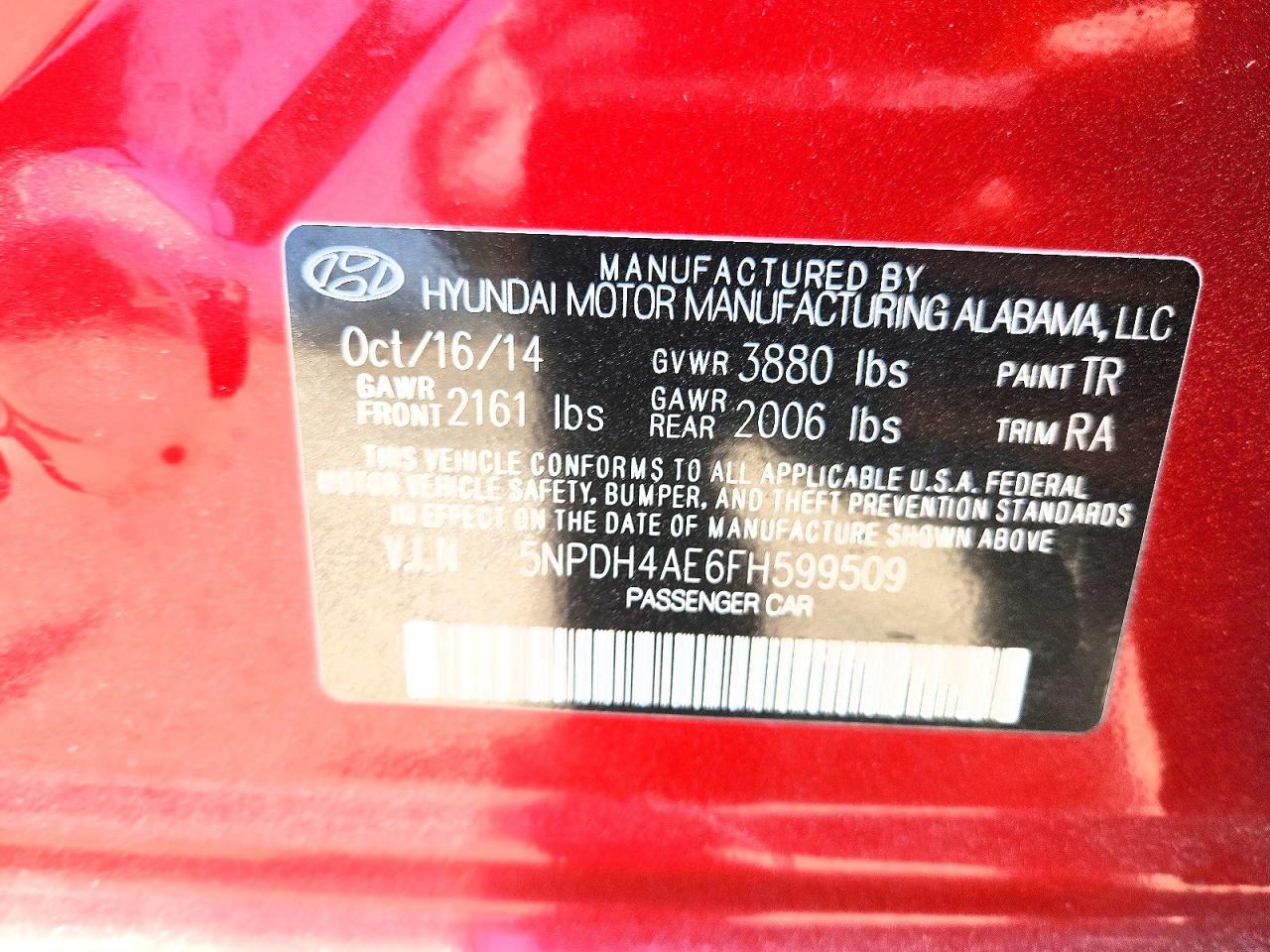 2015 Hyundai Elantra Se Red vin: 5NPDH4AE6FH599509
