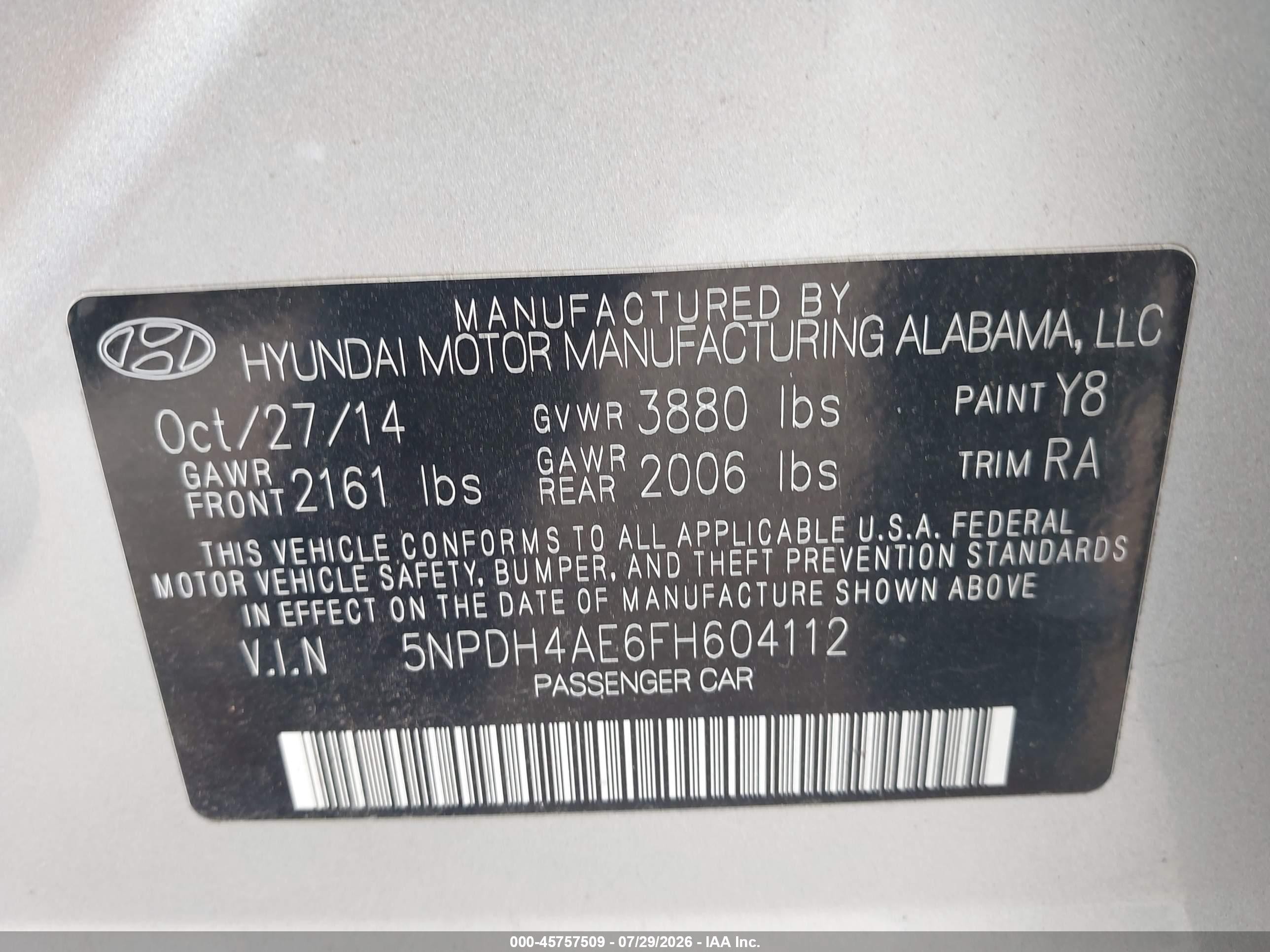 2015 Hyundai Elantra Se Gray vin: 5NPDH4AE6FH604112