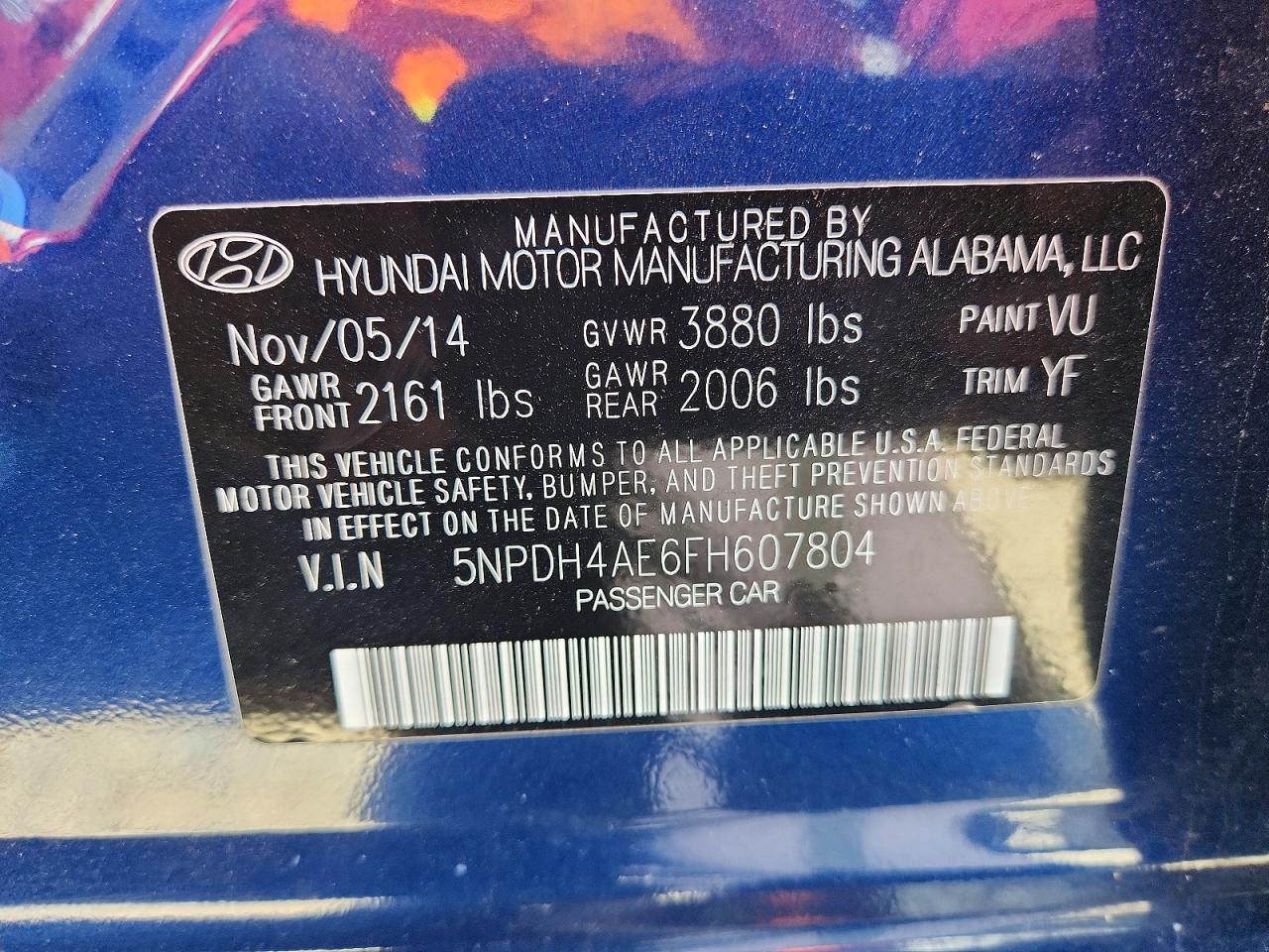 2015 Hyundai Elantra Se Blue vin: 5NPDH4AE6FH607804