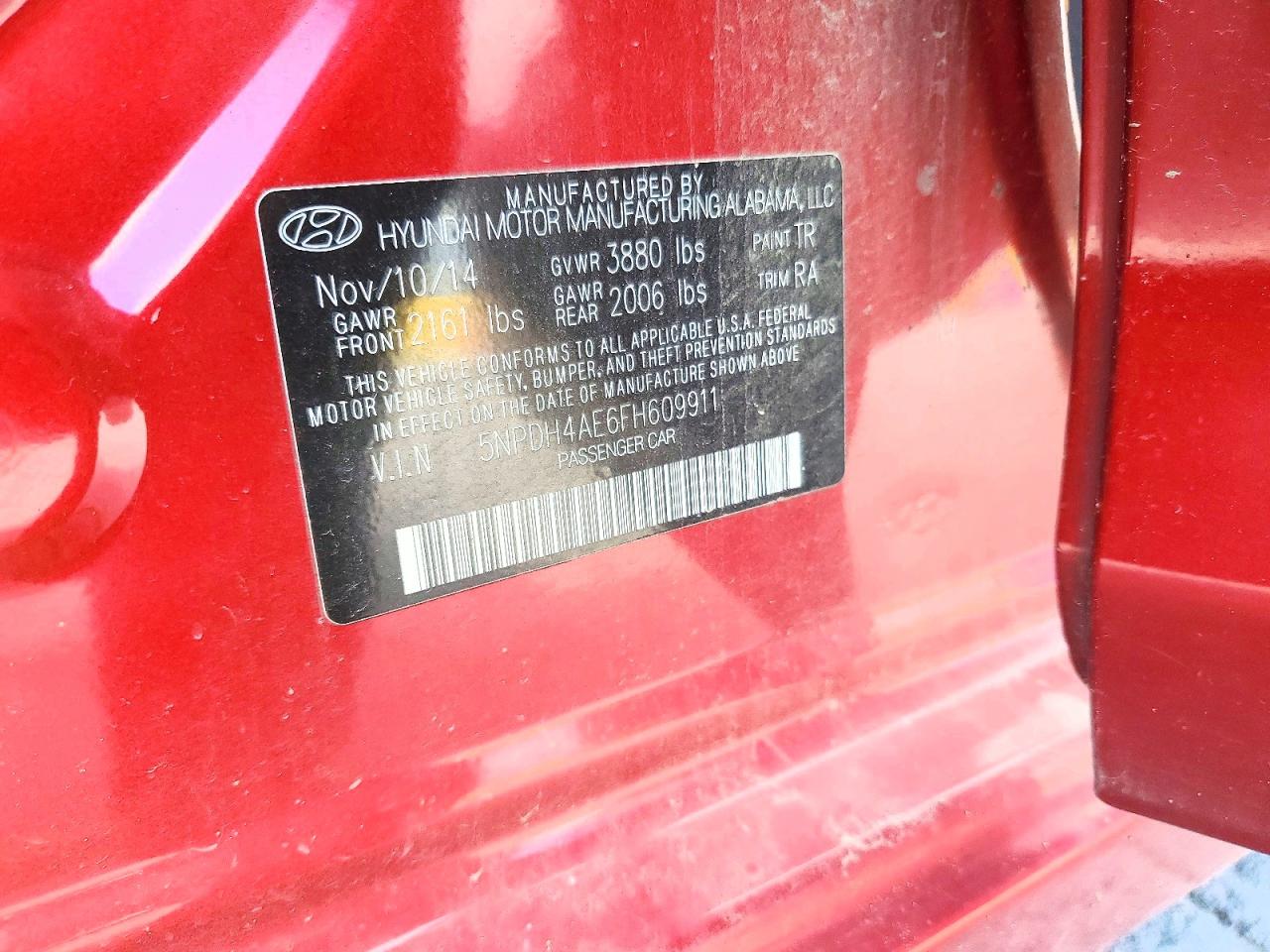 2015 Hyundai Elantra Se Red vin: 5NPDH4AE6FH609911