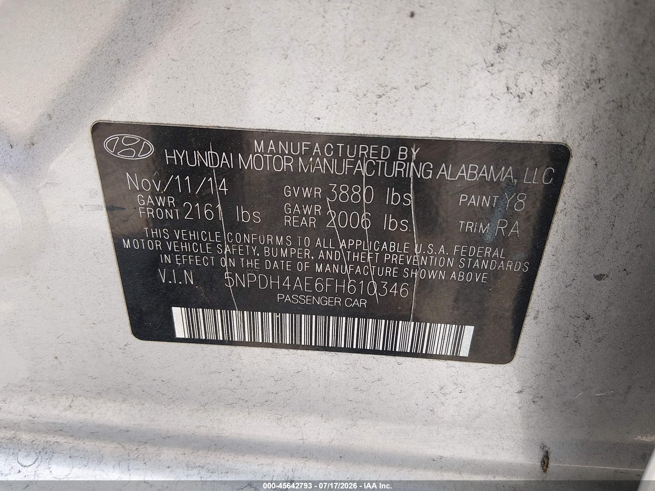 2015 Hyundai Elantra Se Silver vin: 5NPDH4AE6FH610346