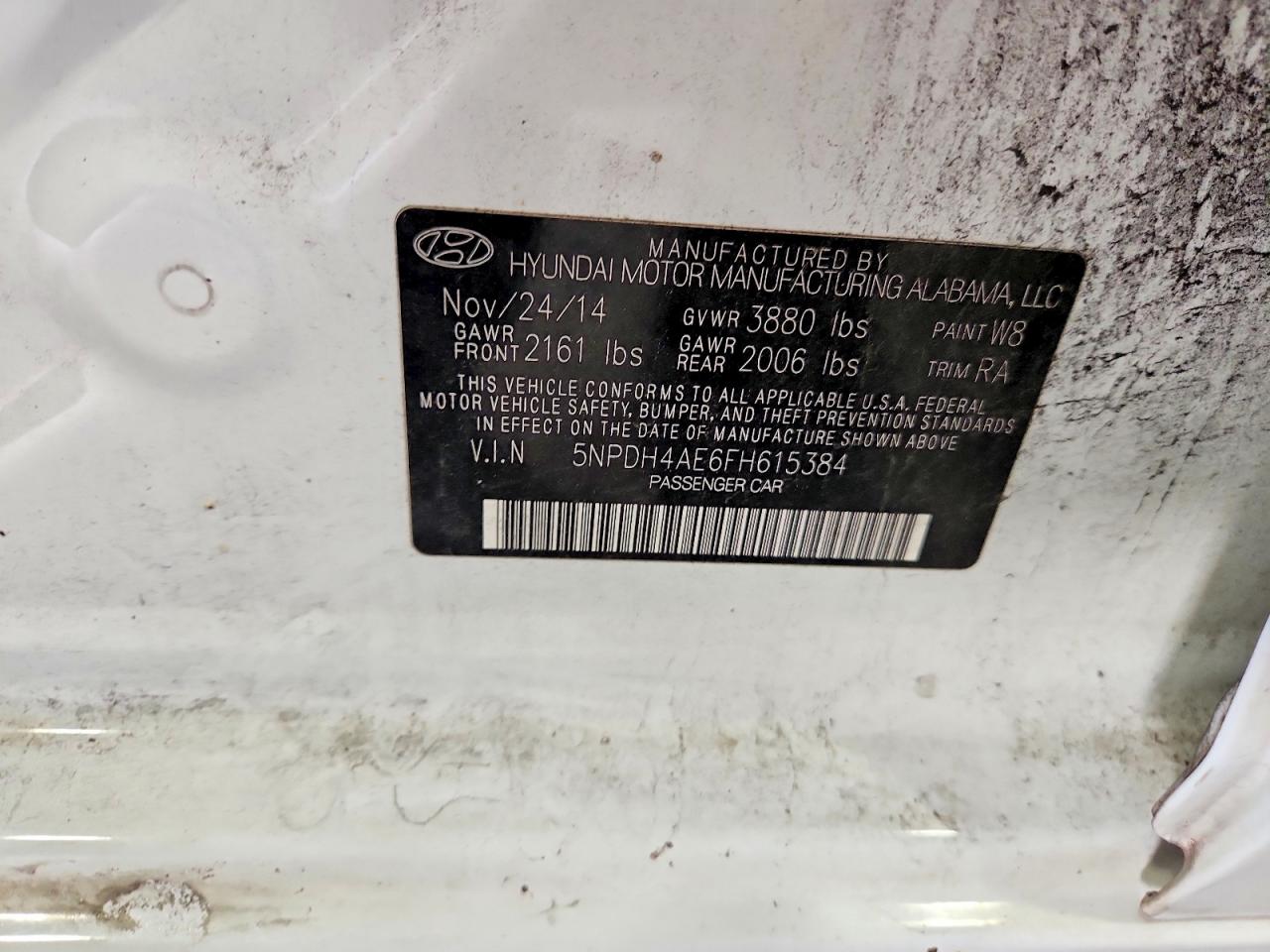 2015 Hyundai Elantra Se White vin: 5NPDH4AE6FH615384
