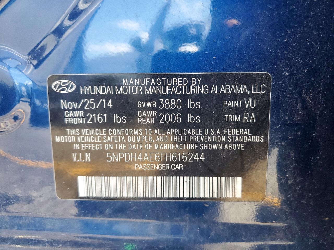 2015 Hyundai Elantra Se Blue vin: 5NPDH4AE6FH616244