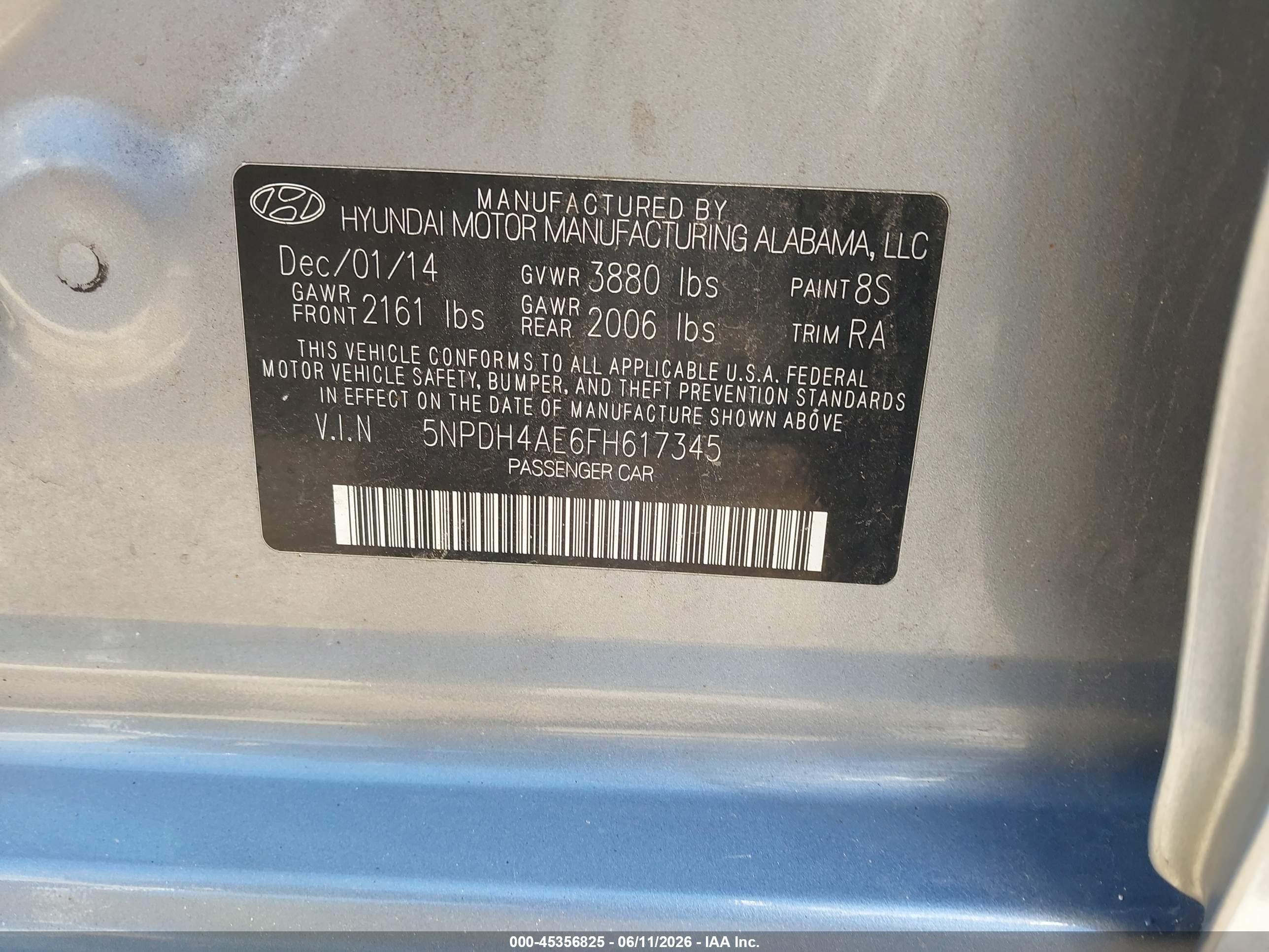 2015 Hyundai Elantra Se Gray vin: 5NPDH4AE6FH617345
