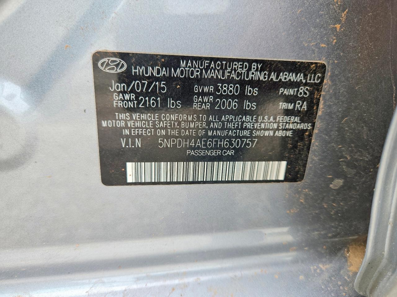 2015 Hyundai Elantra Se Gray vin: 5NPDH4AE6FH630757