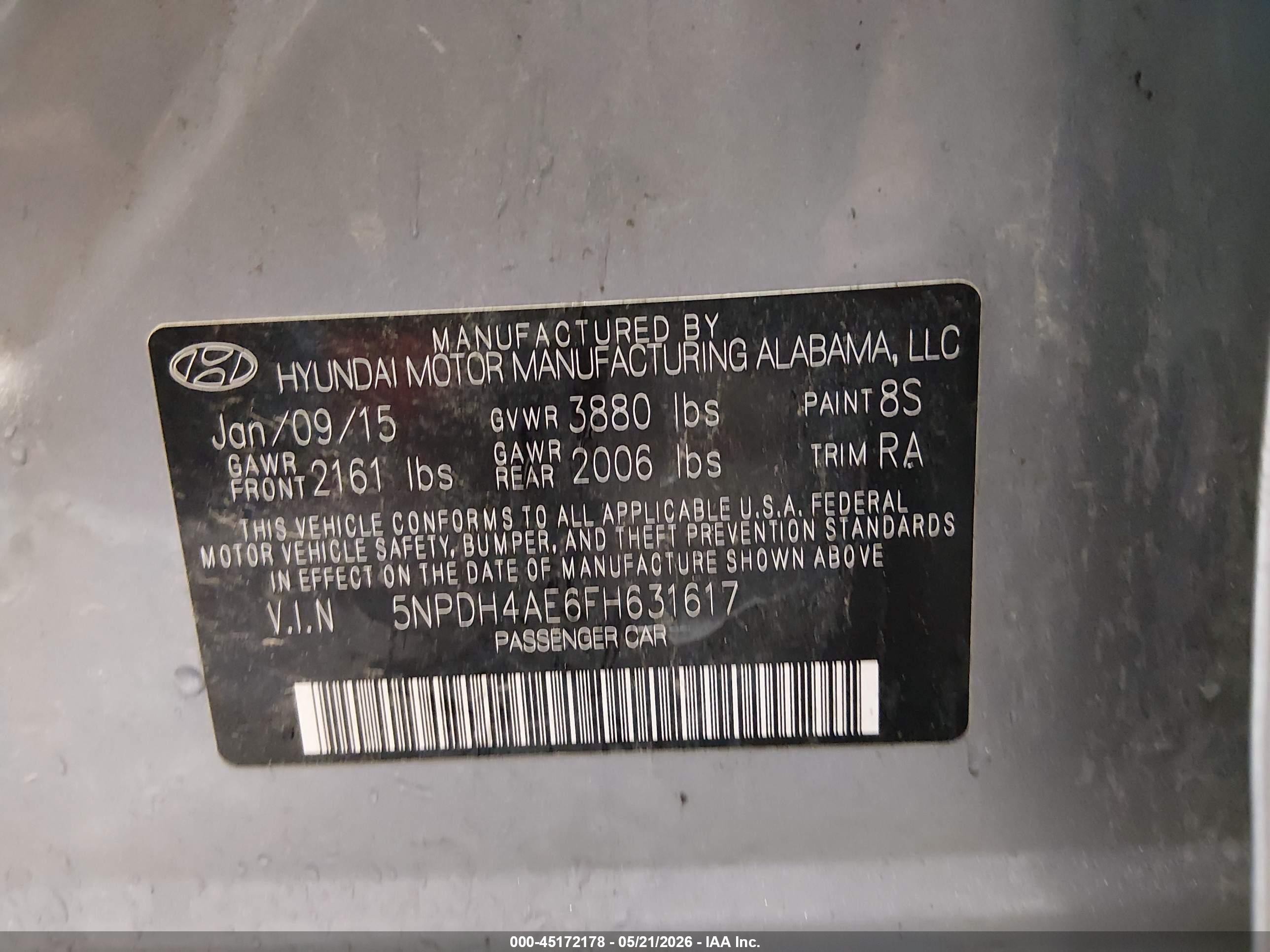 2015 Hyundai Elantra Se Gray vin: 5NPDH4AE6FH631617
