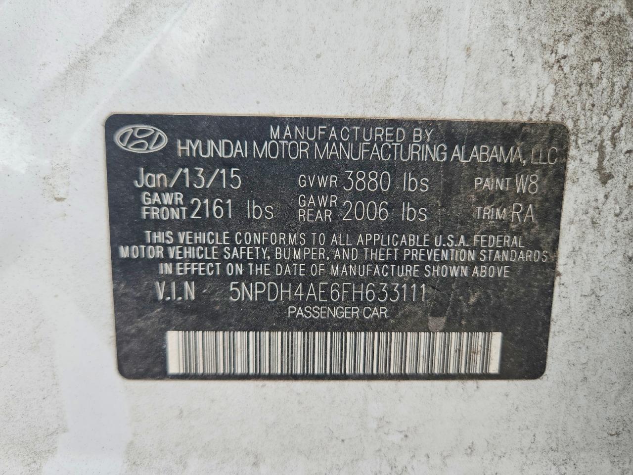 2015 Hyundai Elantra Se White vin: 5NPDH4AE6FH633111