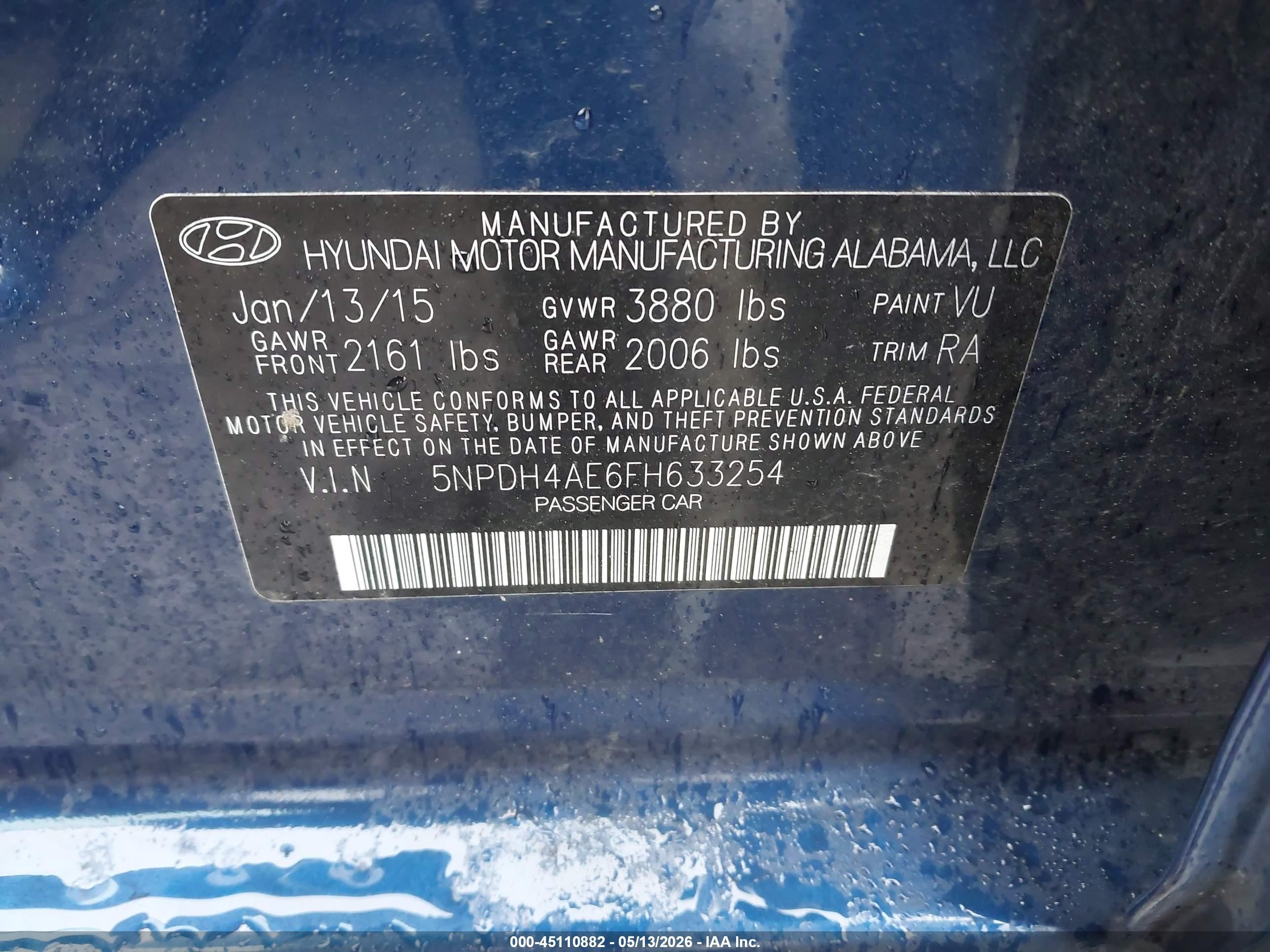 2015 Hyundai Elantra Limited Blue vin: 5NPDH4AE6FH633254
