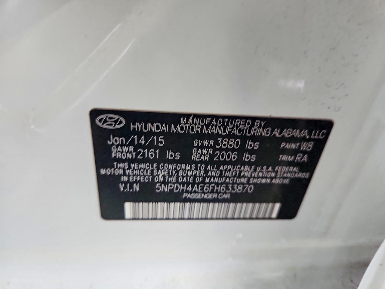 2015 Hyundai Elantra Se Белый vin: 5NPDH4AE6FH633870