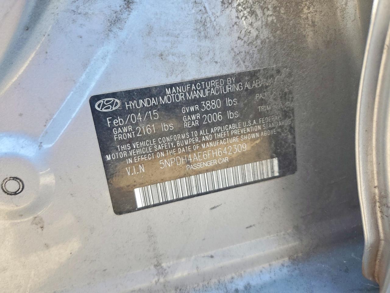 2015 Hyundai Elantra Se Silver vin: 5NPDH4AE6FH642309