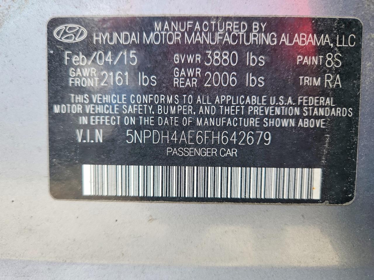 2015 Hyundai Elantra Se Gray vin: 5NPDH4AE6FH642679