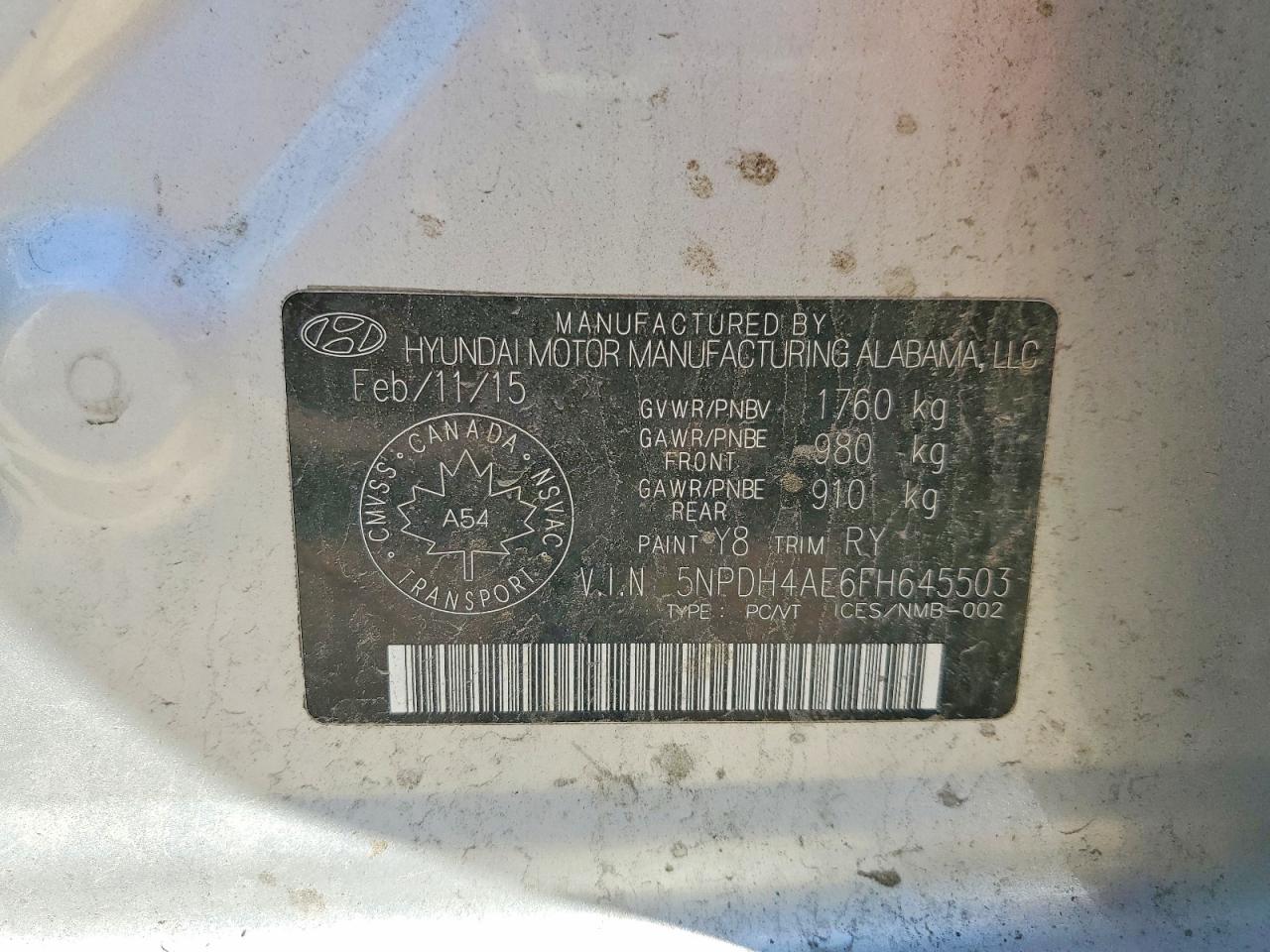 2015 Hyundai Elantra Se Silver vin: 5NPDH4AE6FH645503