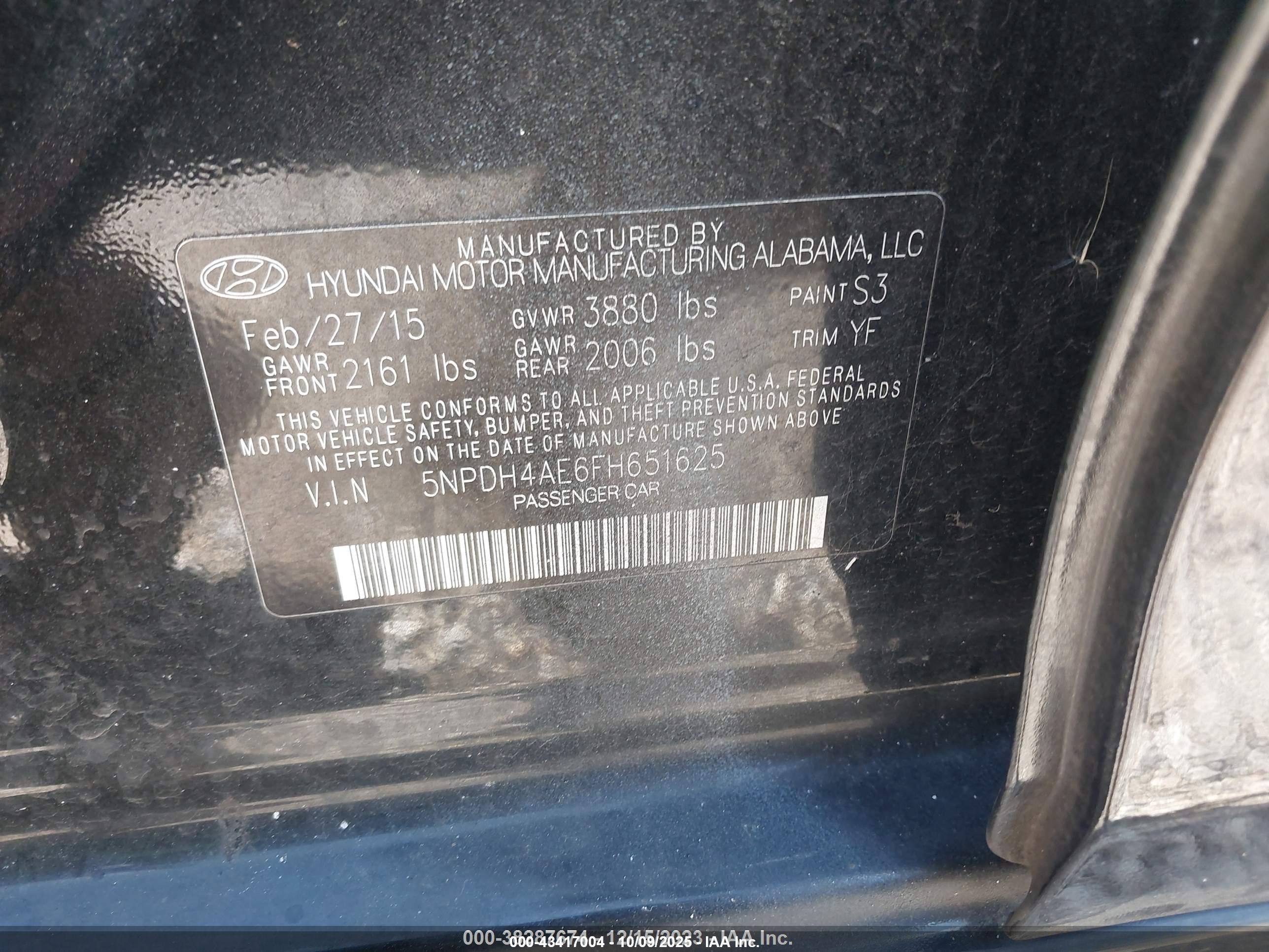 2015 Hyundai Elantra Se Black vin: 5NPDH4AE6FH651625