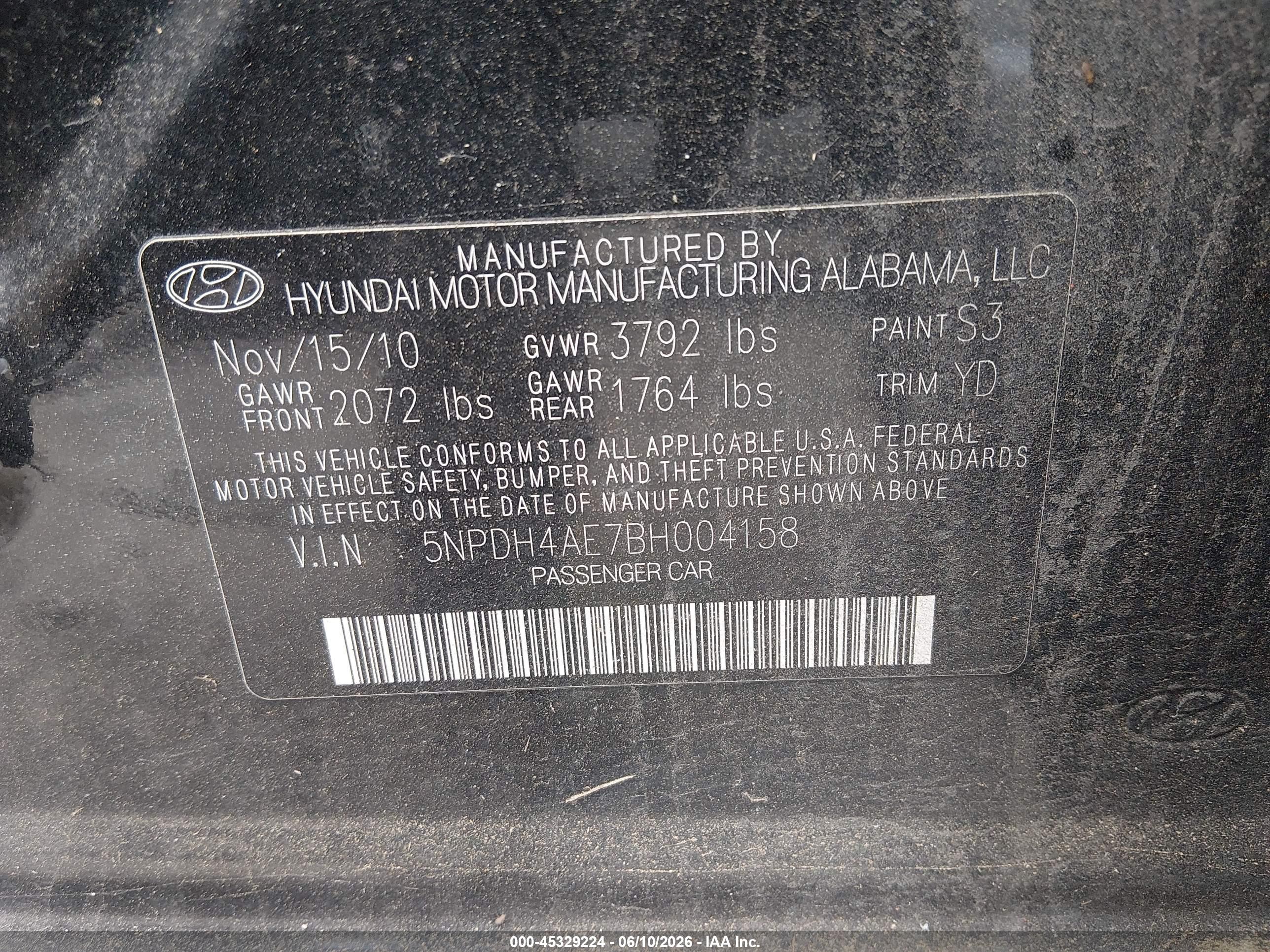 2011 Hyundai Elantra Gls Black vin: 5NPDH4AE7BH004158