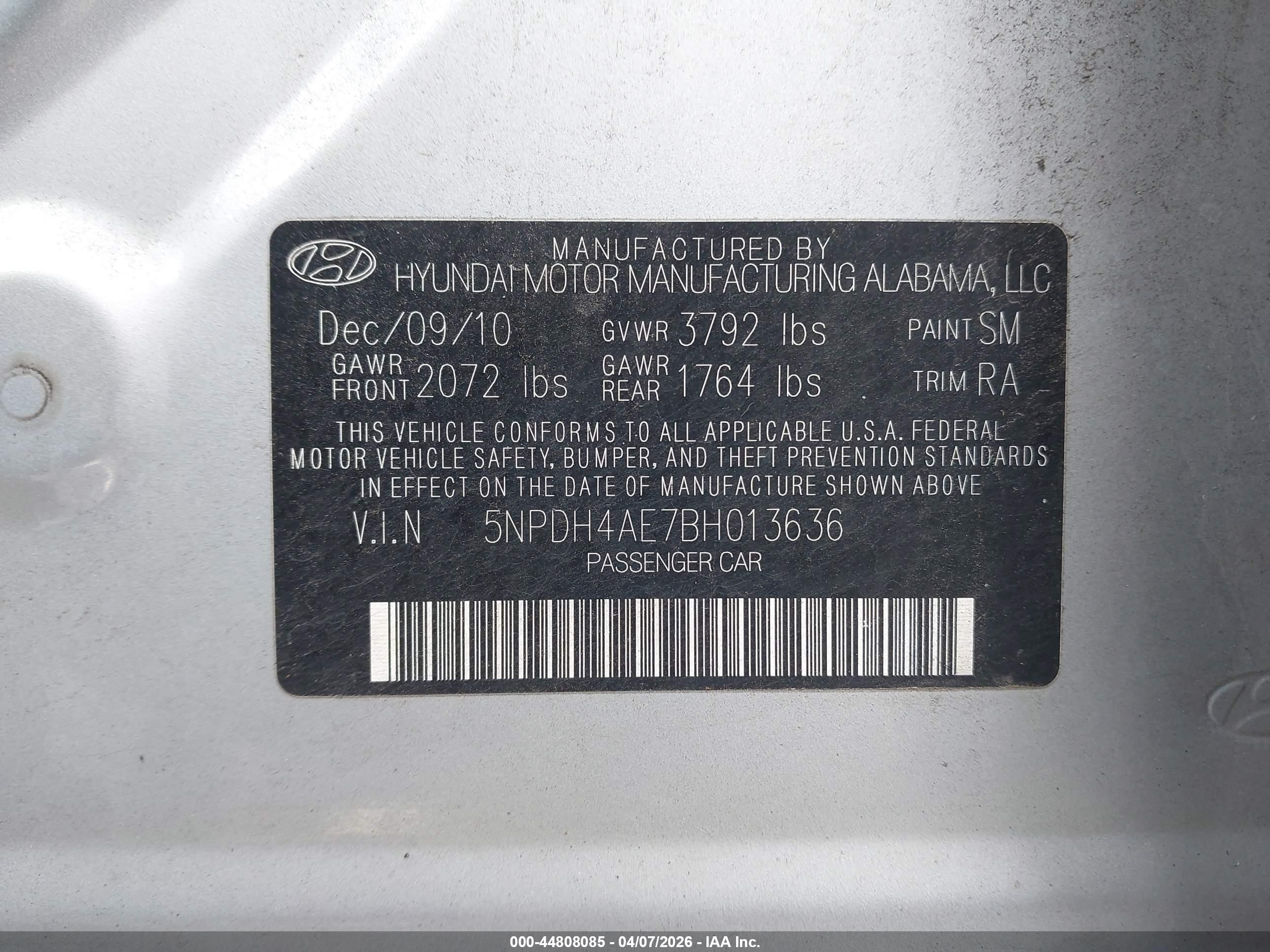 2011 Hyundai Elantra Gls Серый vin: 5NPDH4AE7BH013636
