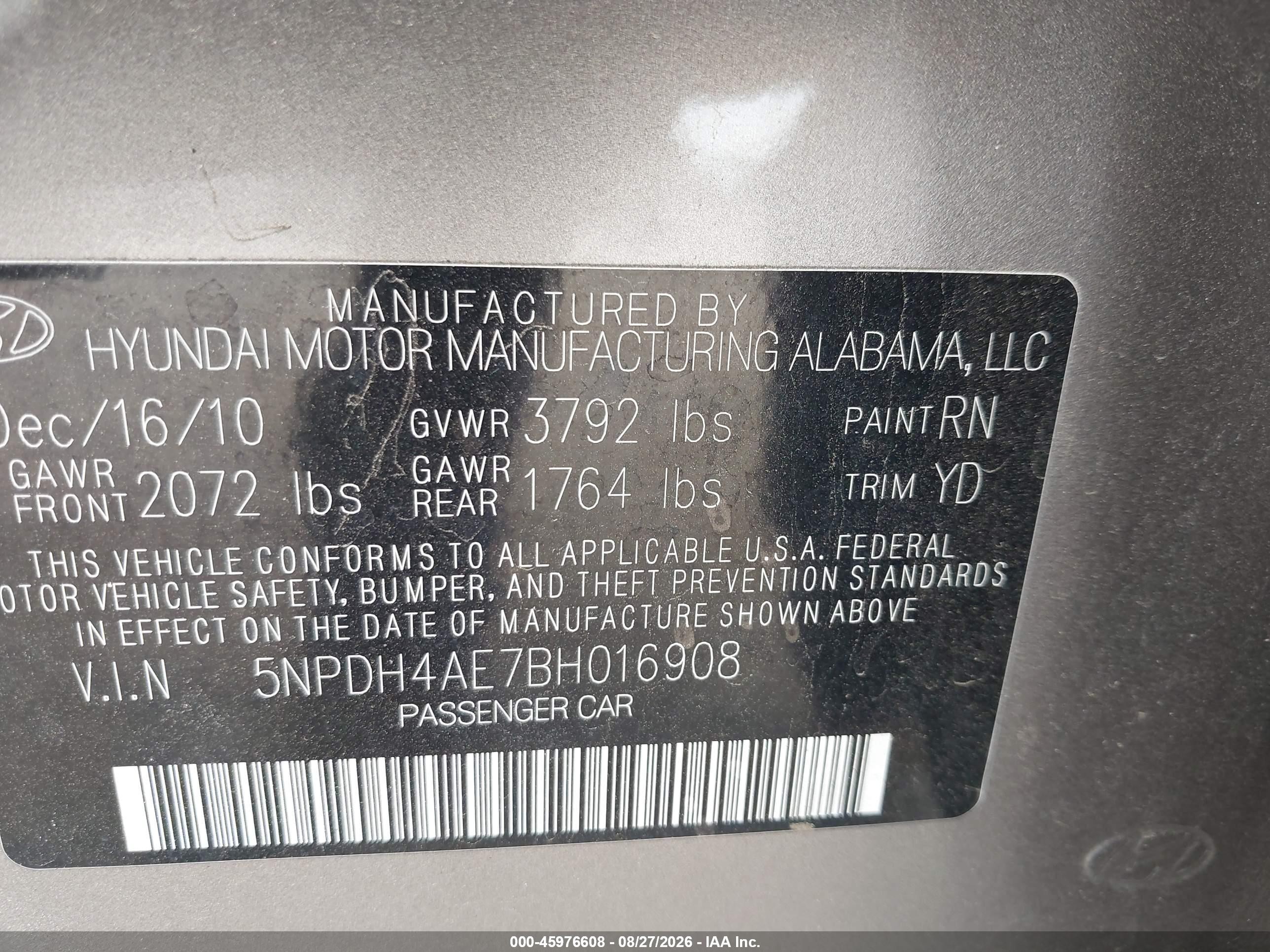 2011 Hyundai Elantra Limited Gray vin: 5NPDH4AE7BH016908