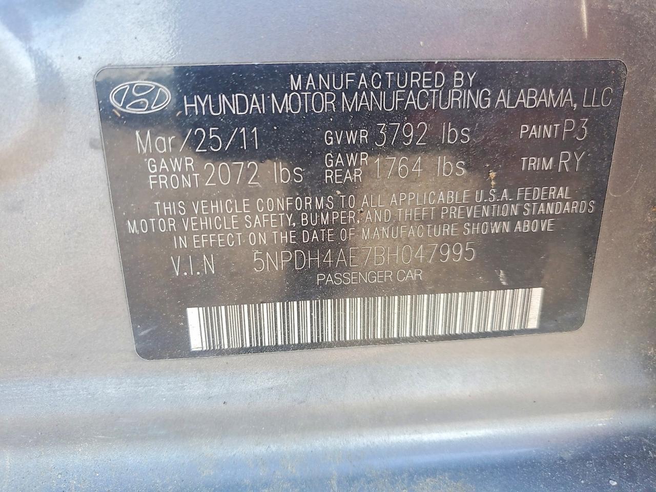 2011 Hyundai Elantra Limited Gray vin: 5NPDH4AE7BH047995