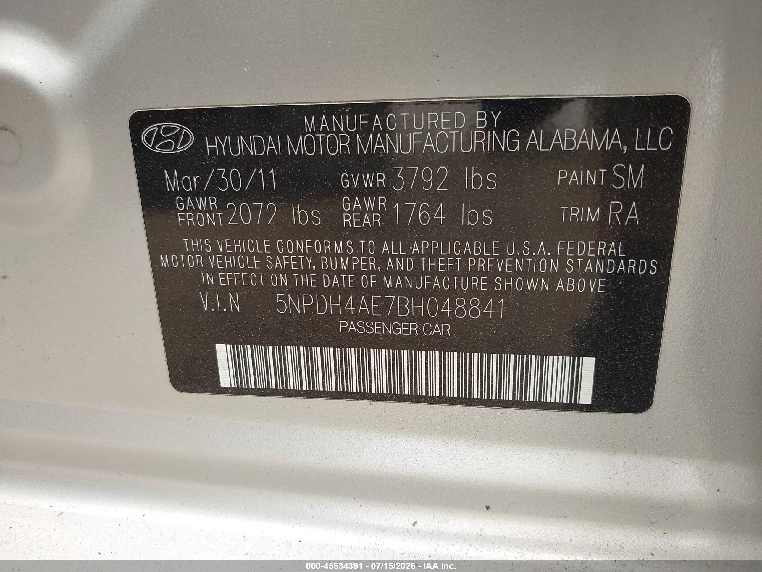 2011 Hyundai Elantra Limited Silver vin: 5NPDH4AE7BH048841