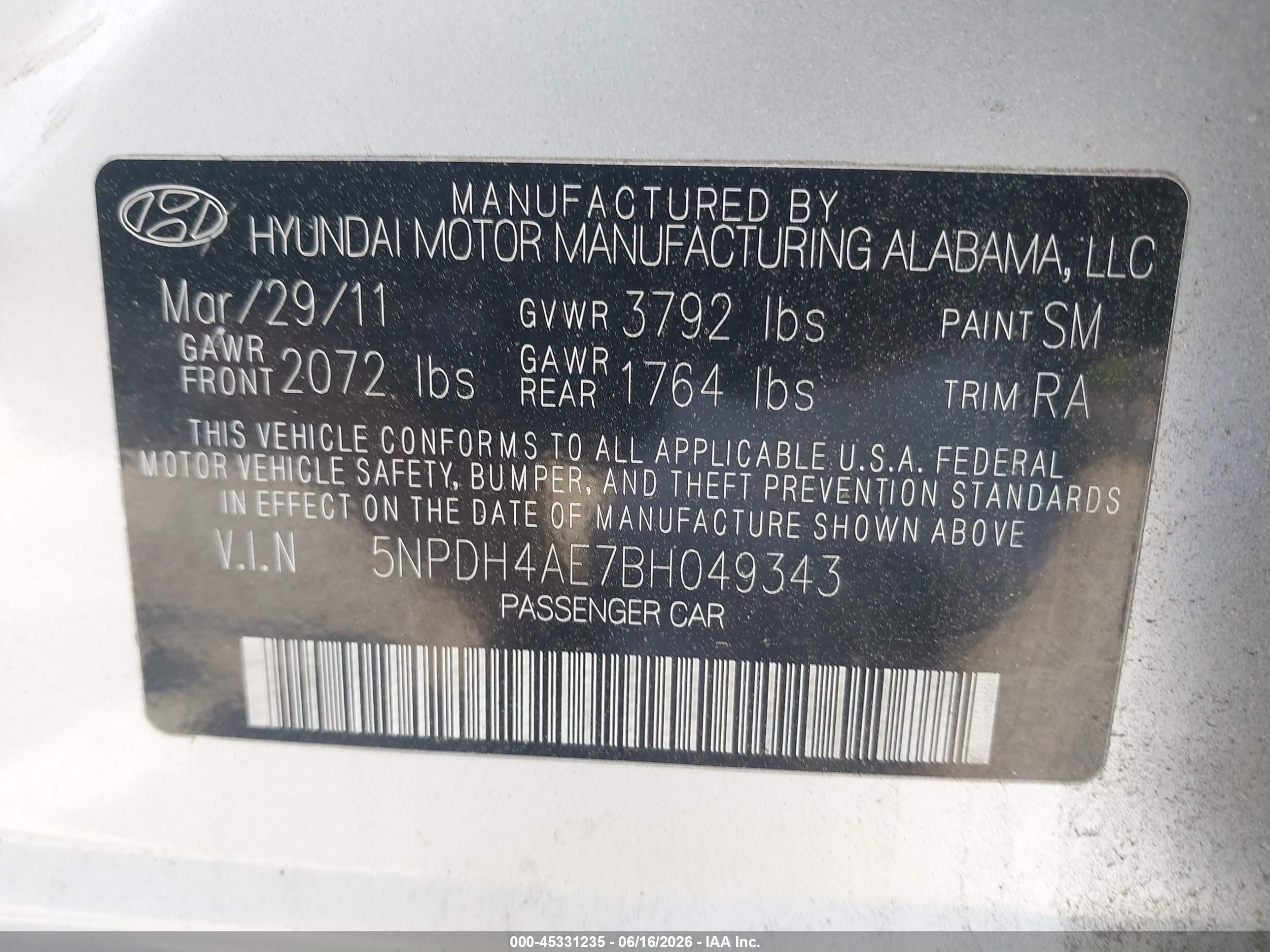 2011 Hyundai Elantra Limited Silver vin: 5NPDH4AE7BH049343