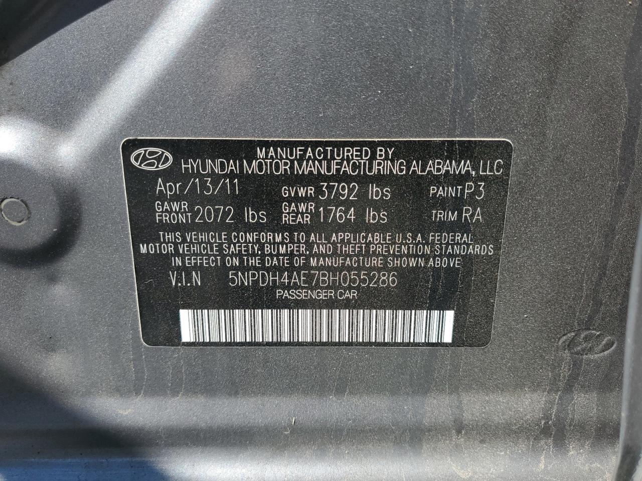 2011 Hyundai Elantra Gls Gray vin: 5NPDH4AE7BH055286