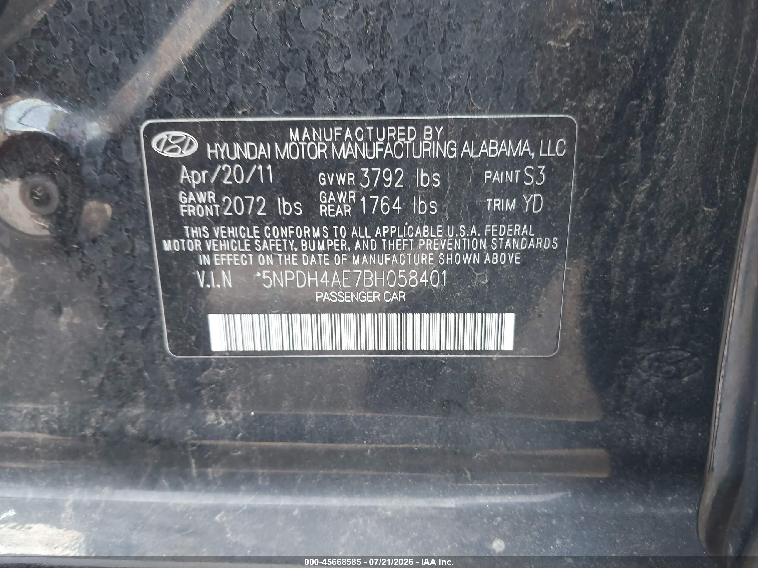 2011 Hyundai Elantra Gls Black vin: 5NPDH4AE7BH058401