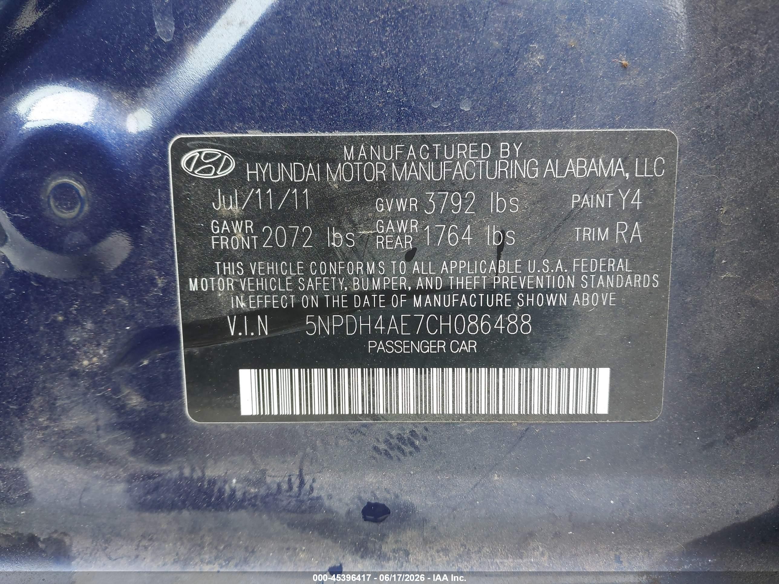 2012 Hyundai Elantra Gls Blue vin: 5NPDH4AE7CH086488