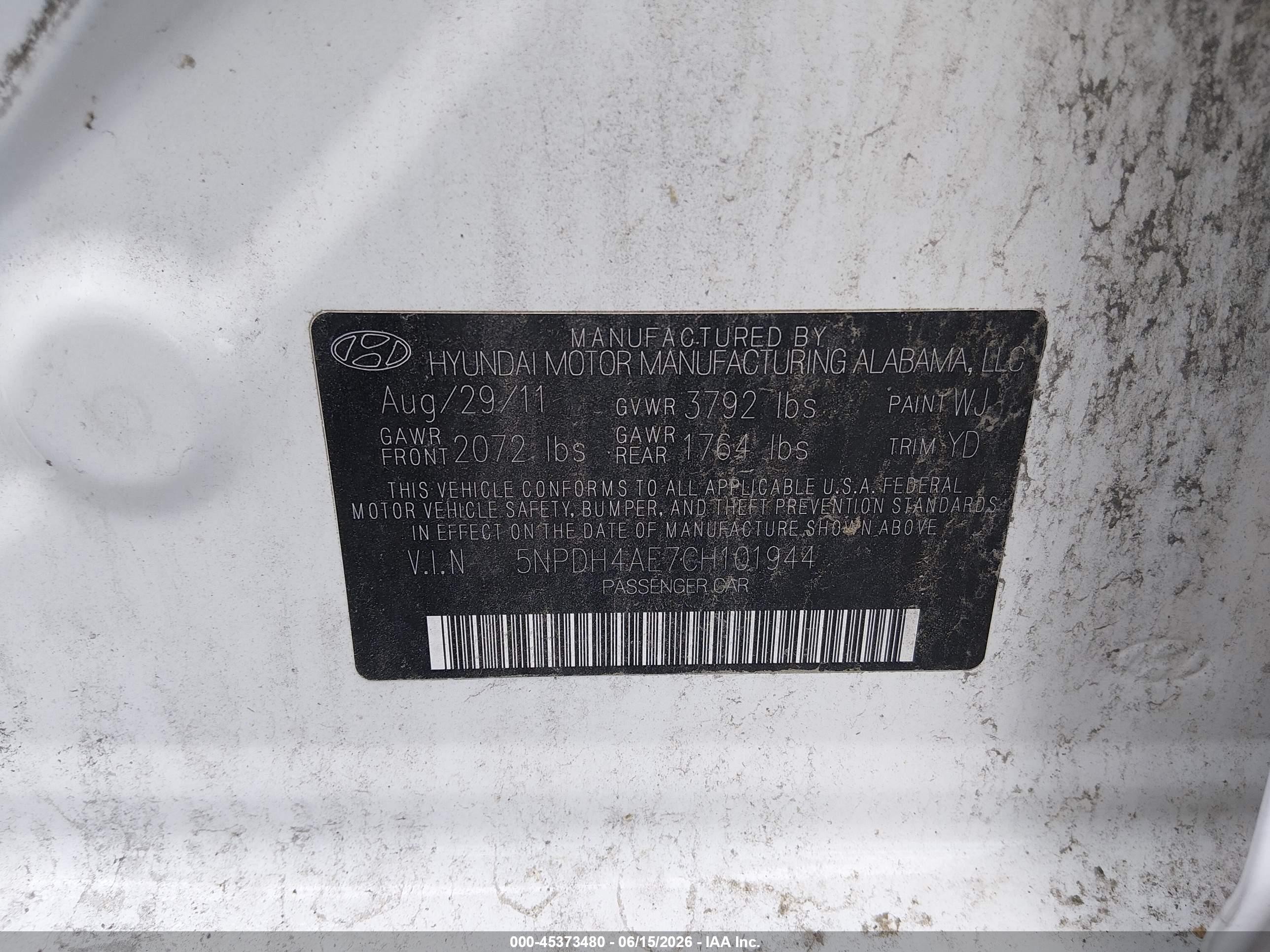 2012 Hyundai Elantra Gls White vin: 5NPDH4AE7CH101944