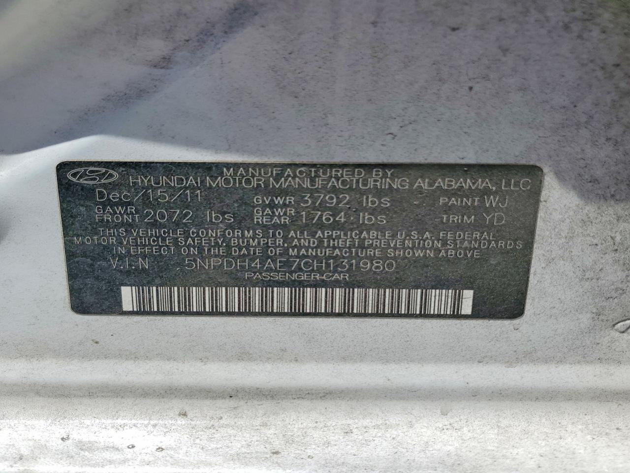 2012 Hyundai Elantra Limited White vin: 5NPDH4AE7CH131980