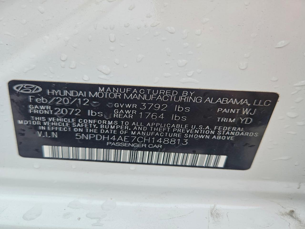 2012 Hyundai Elantra Gls White vin: 5NPDH4AE7CH148813