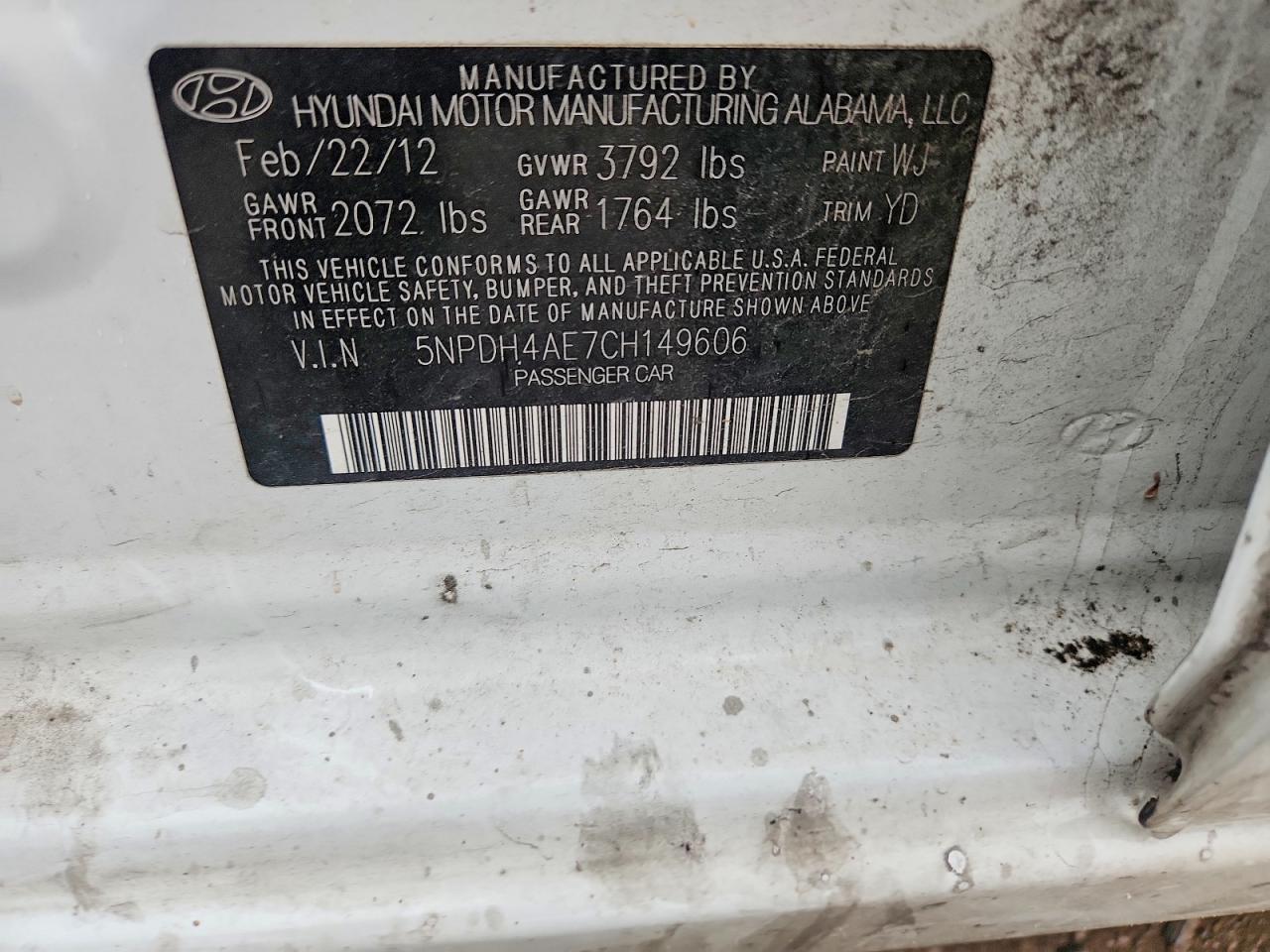 2012 Hyundai Elantra Limited White vin: 5NPDH4AE7CH149606