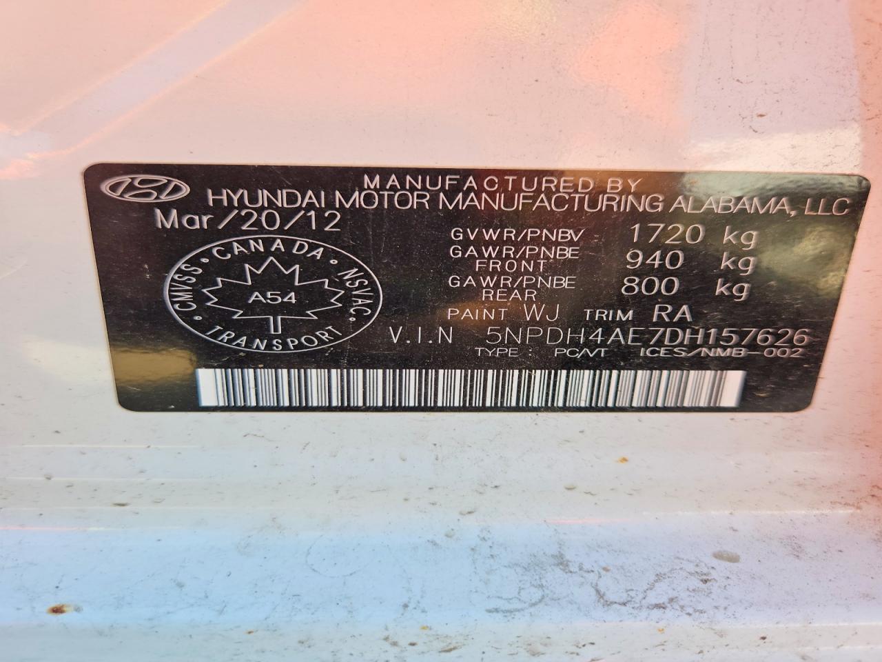2013 Hyundai Elantra Gls White vin: 5NPDH4AE7DH157626