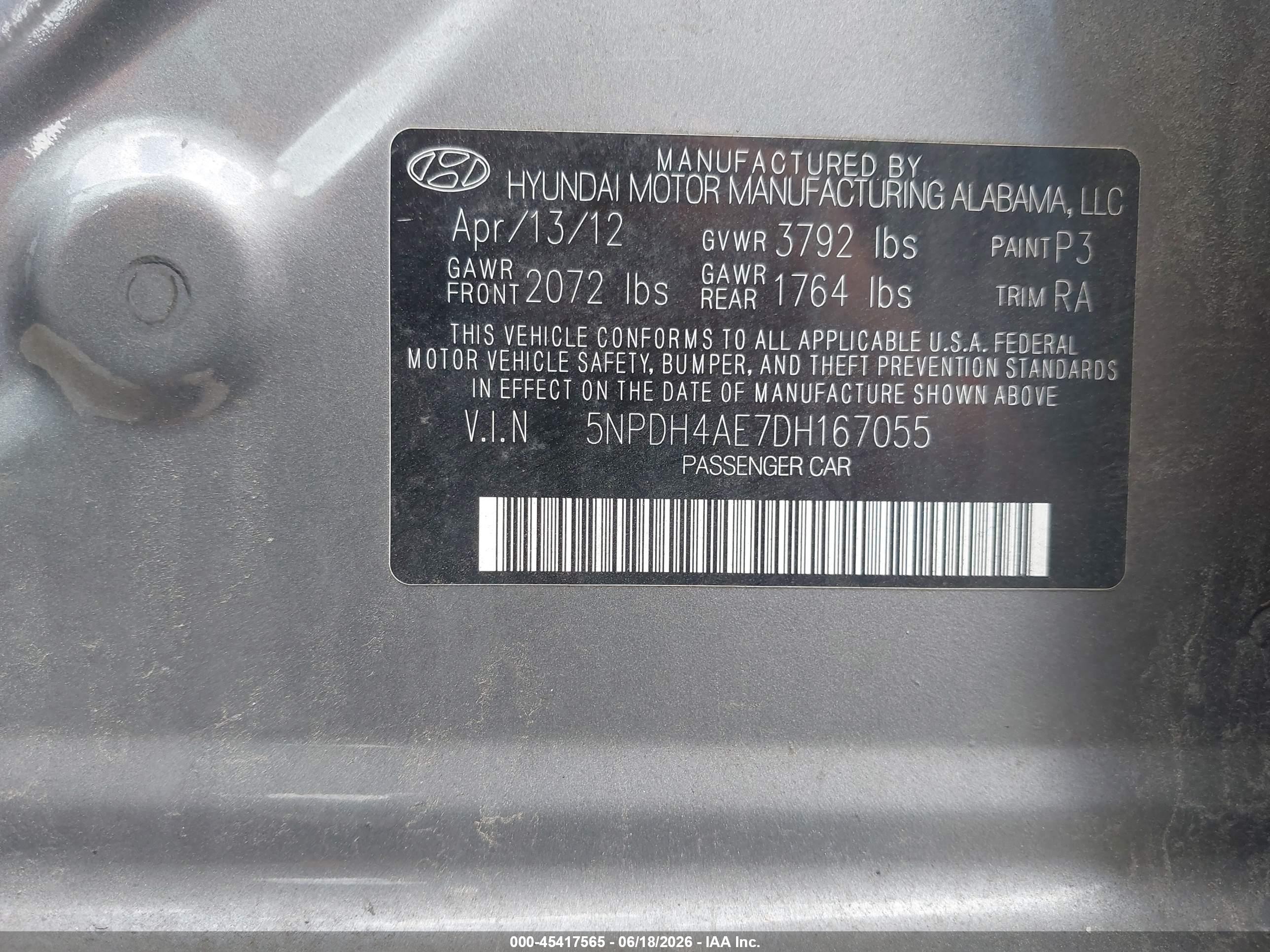 2013 Hyundai Elantra Gls Серый vin: 5NPDH4AE7DH167055
