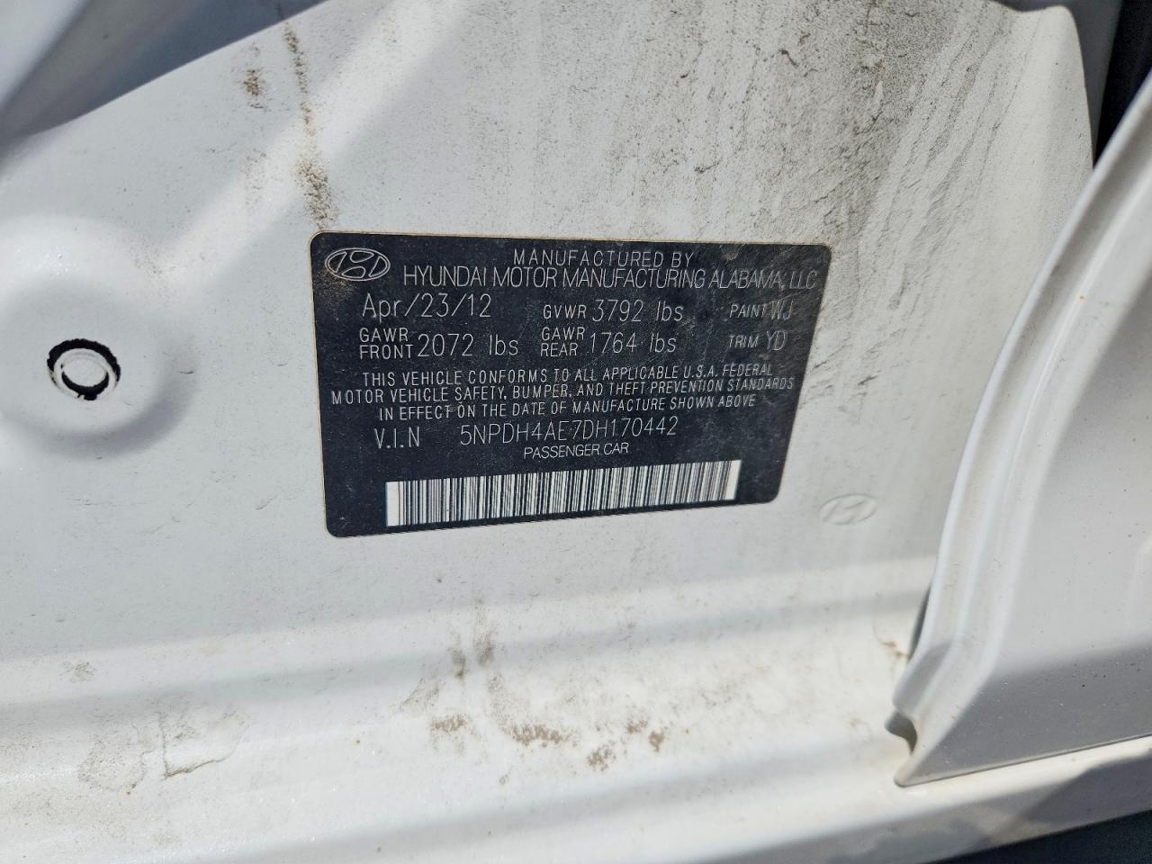 2013 Hyundai Elantra Gls White vin: 5NPDH4AE7DH170442