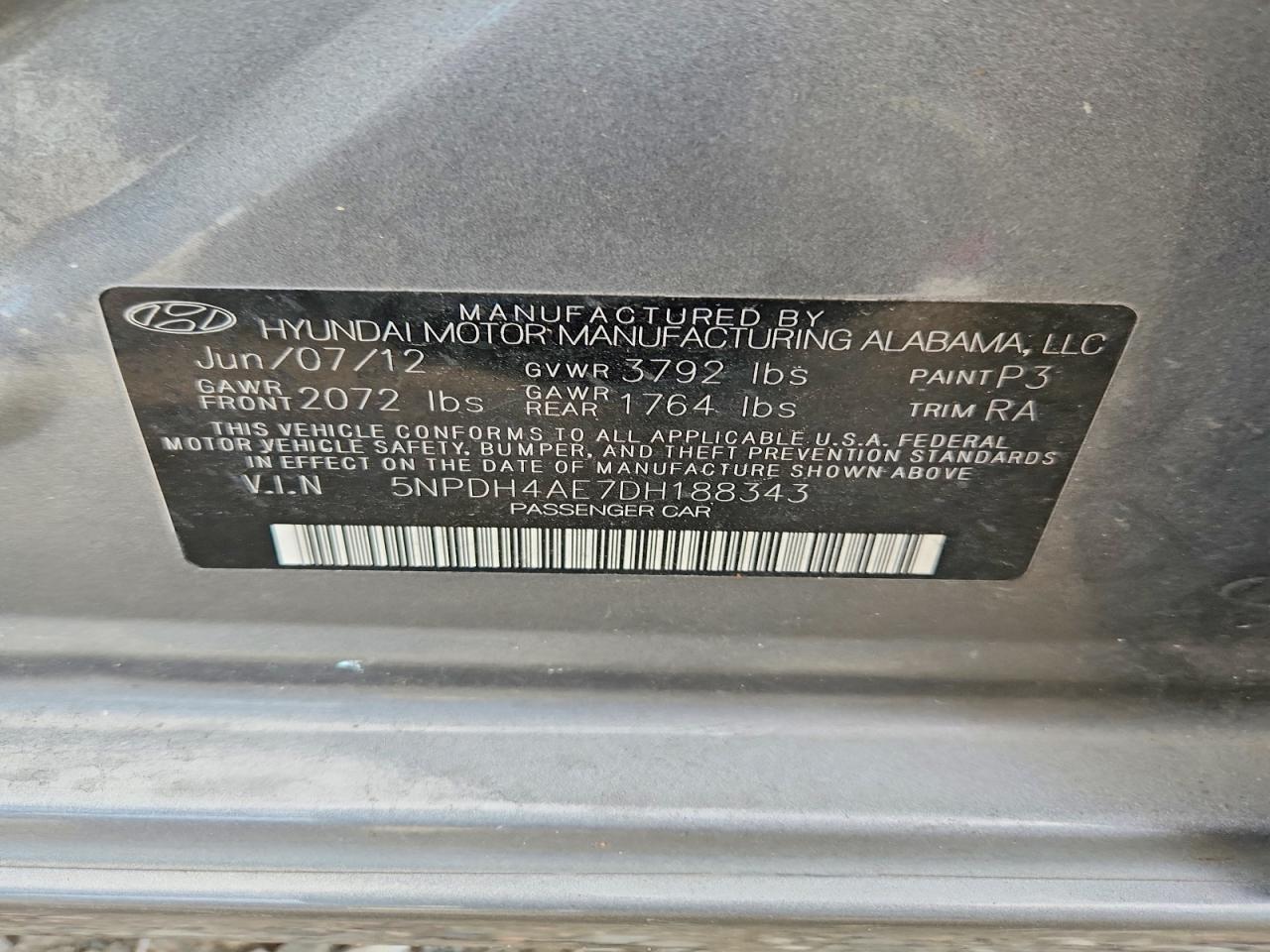 2013 Hyundai Elantra Limited Gray vin: 5NPDH4AE7DH188343