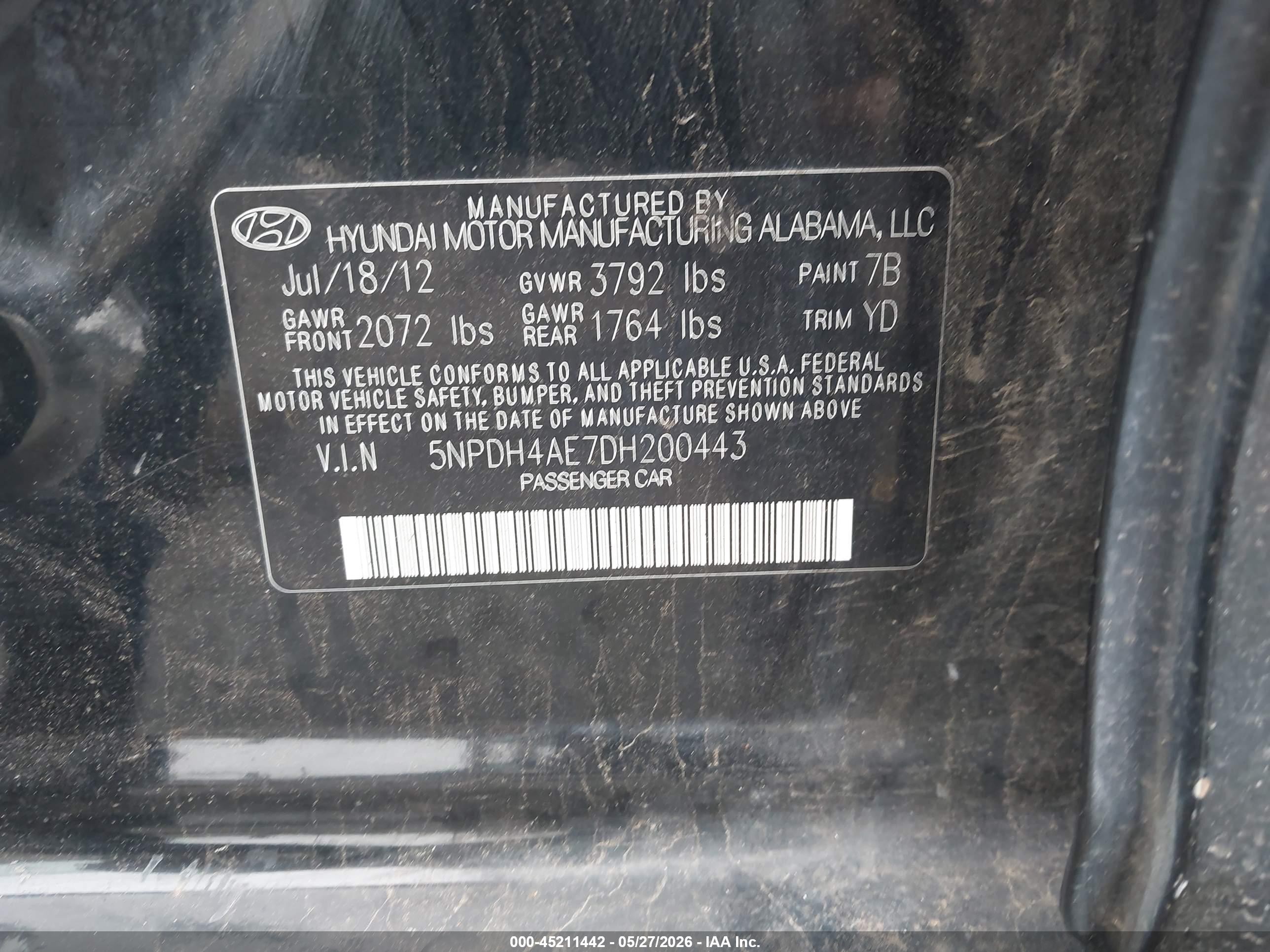 2013 Hyundai Elantra Gls Black vin: 5NPDH4AE7DH200443