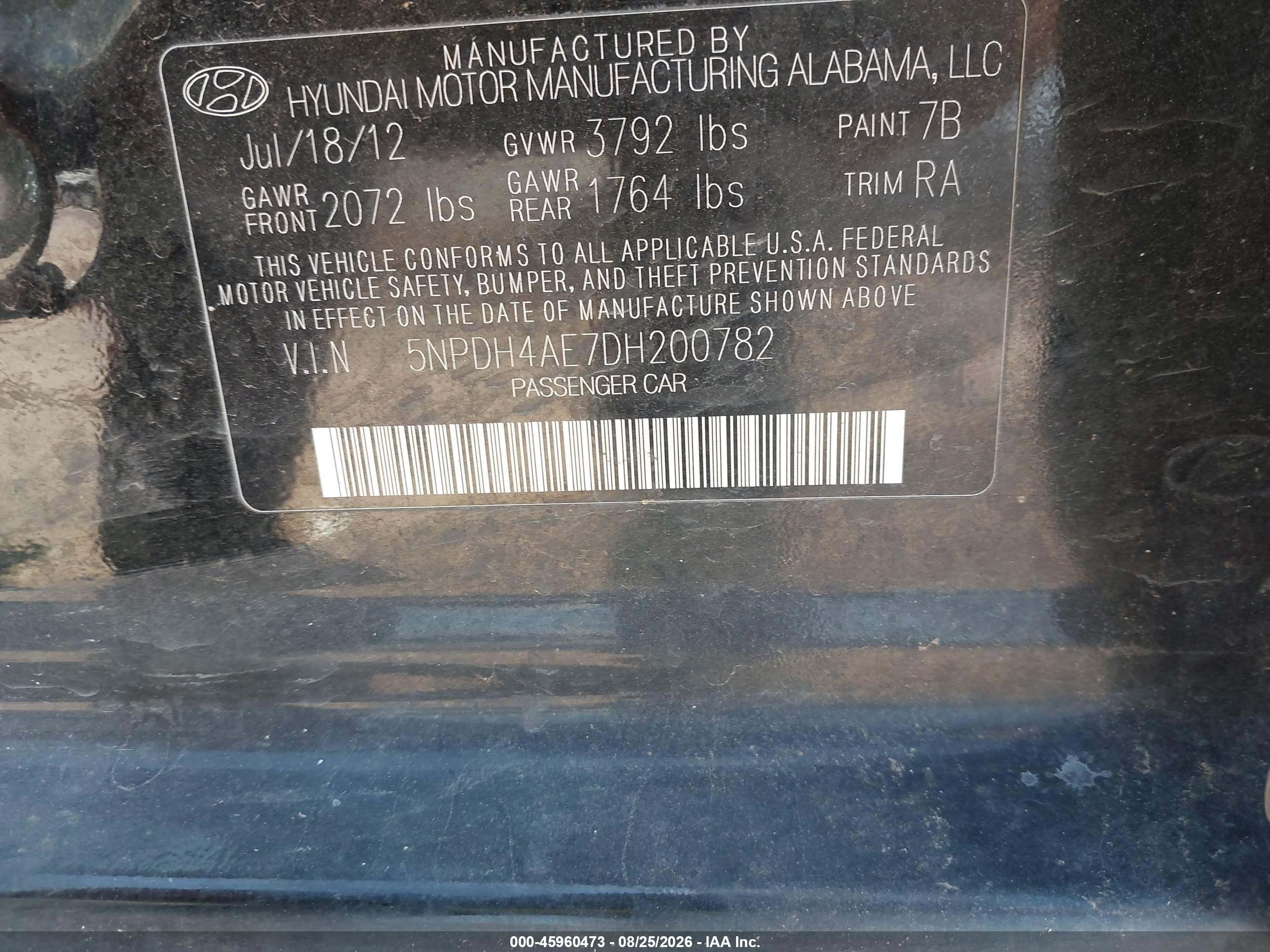 2013 Hyundai Elantra Gls Black vin: 5NPDH4AE7DH200782