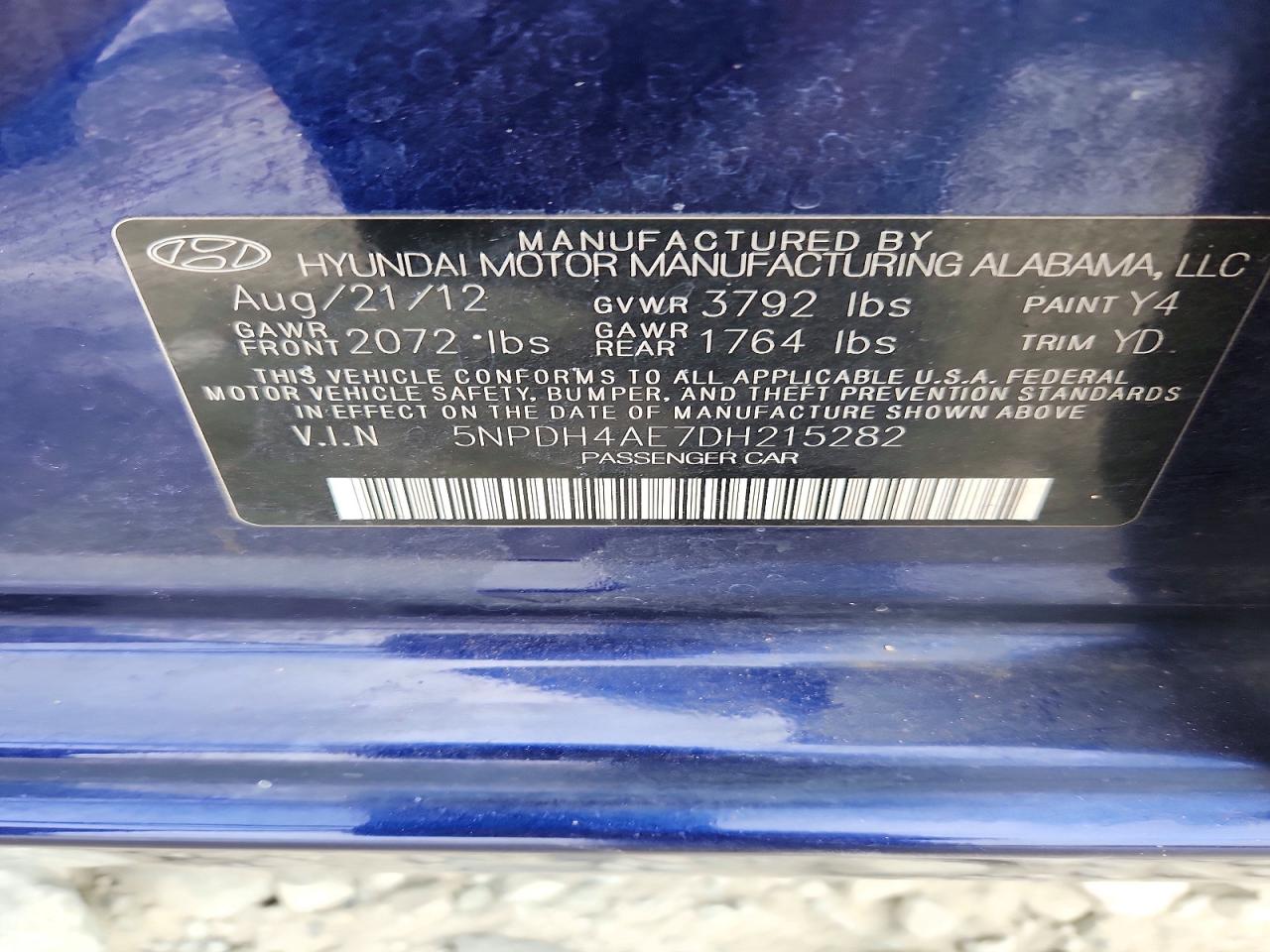 2013 Hyundai Elantra Gls Blue vin: 5NPDH4AE7DH215282
