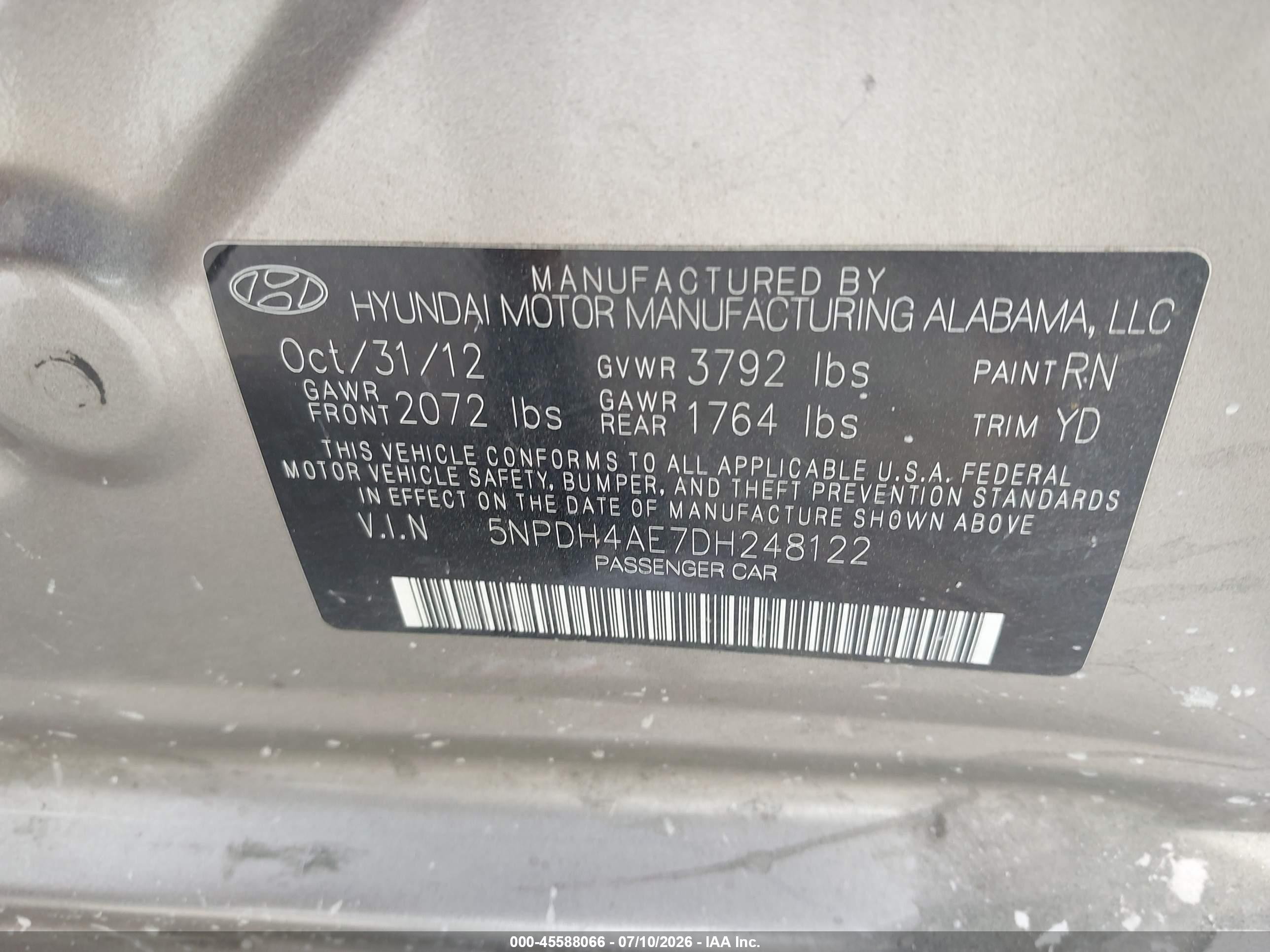 2013 Hyundai Elantra Limited Beige vin: 5NPDH4AE7DH248122