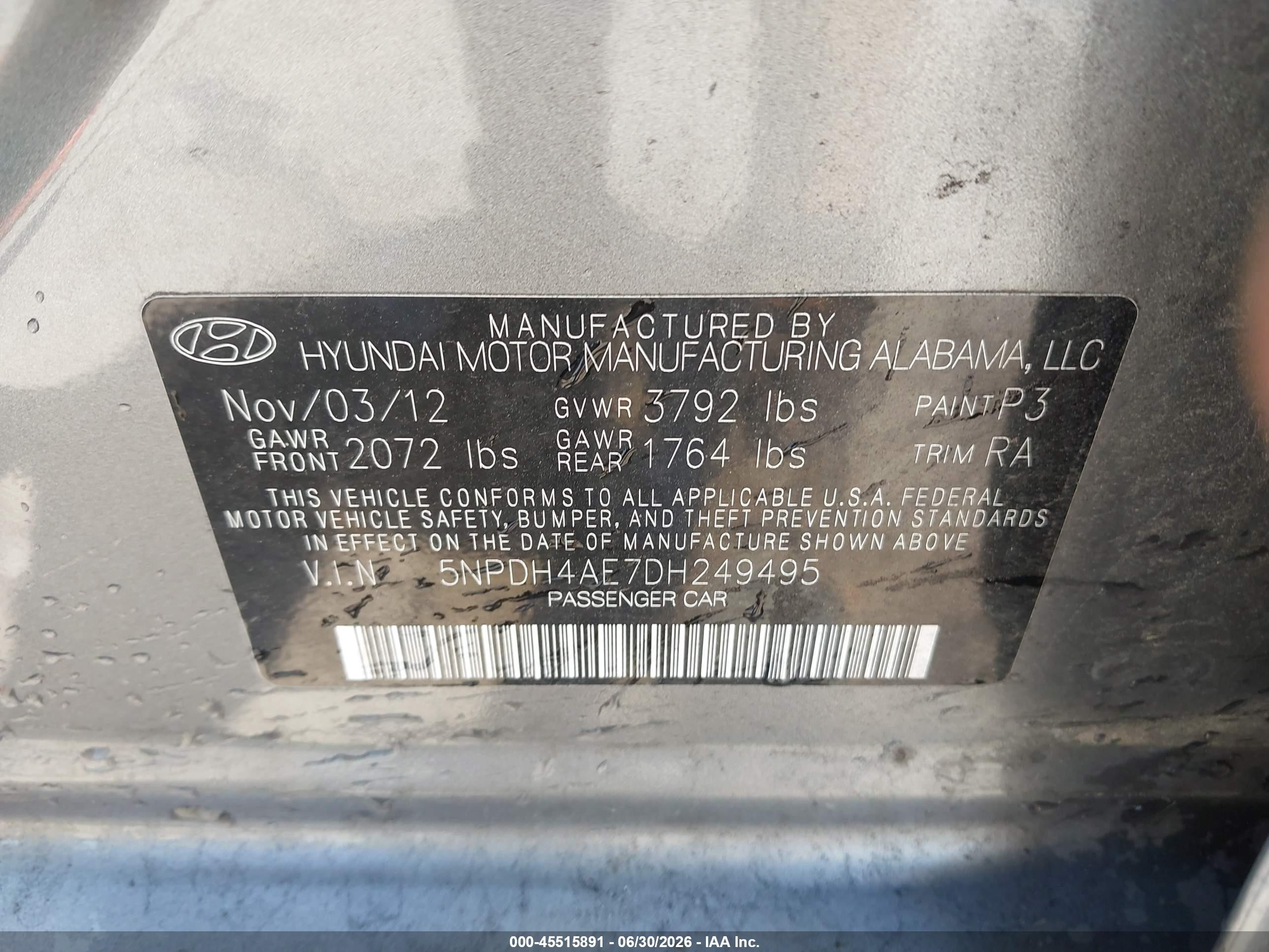 2013 Hyundai Elantra Gls Серый vin: 5NPDH4AE7DH249495