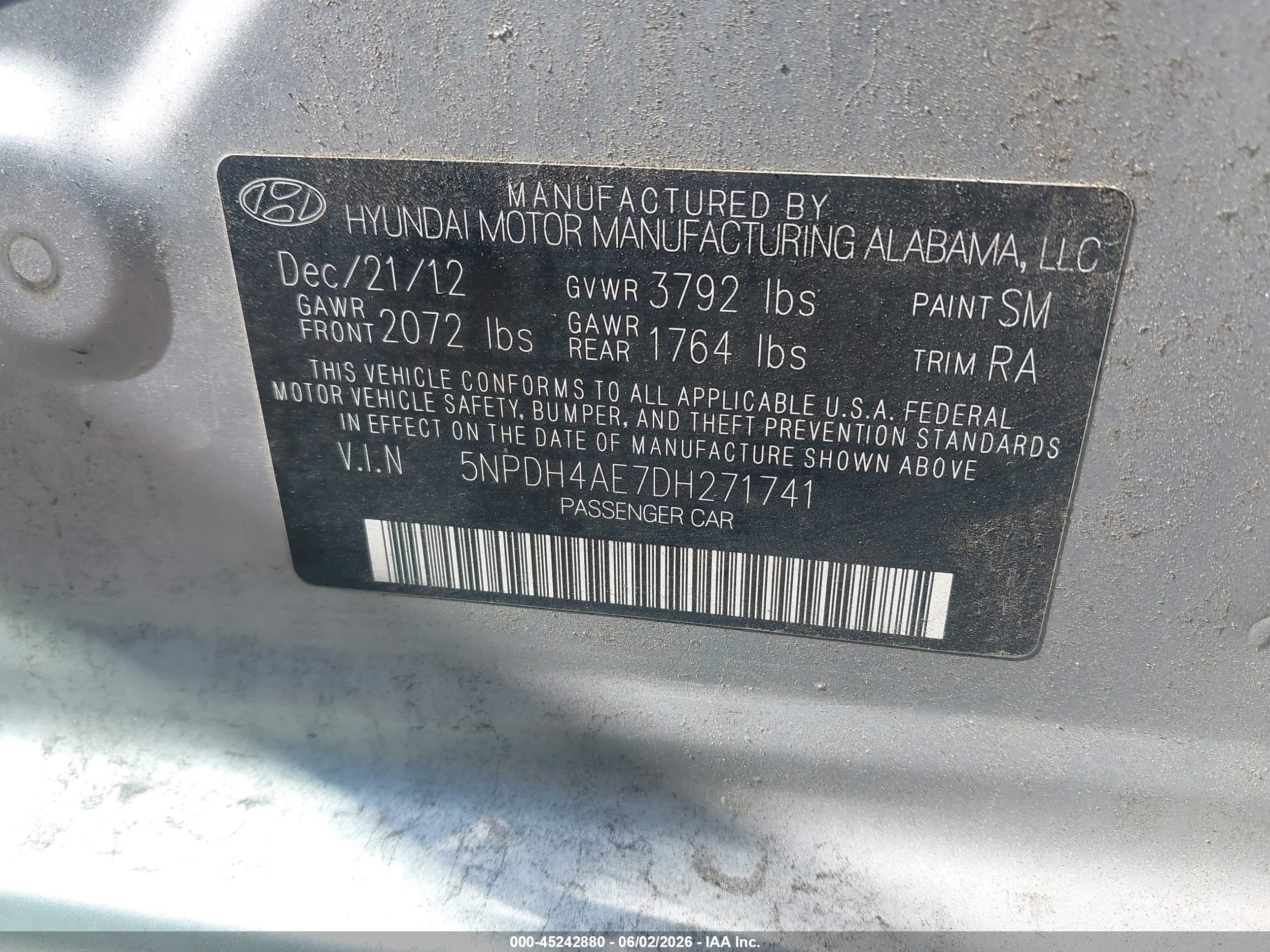 2013 Hyundai Elantra Limited Gray vin: 5NPDH4AE7DH271741