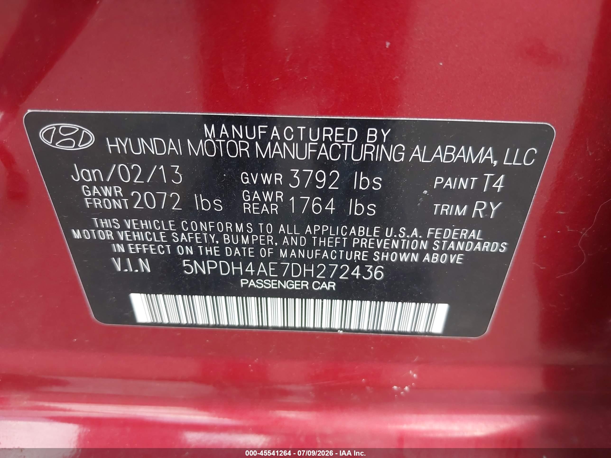 2013 Hyundai Elantra Limited Red vin: 5NPDH4AE7DH272436