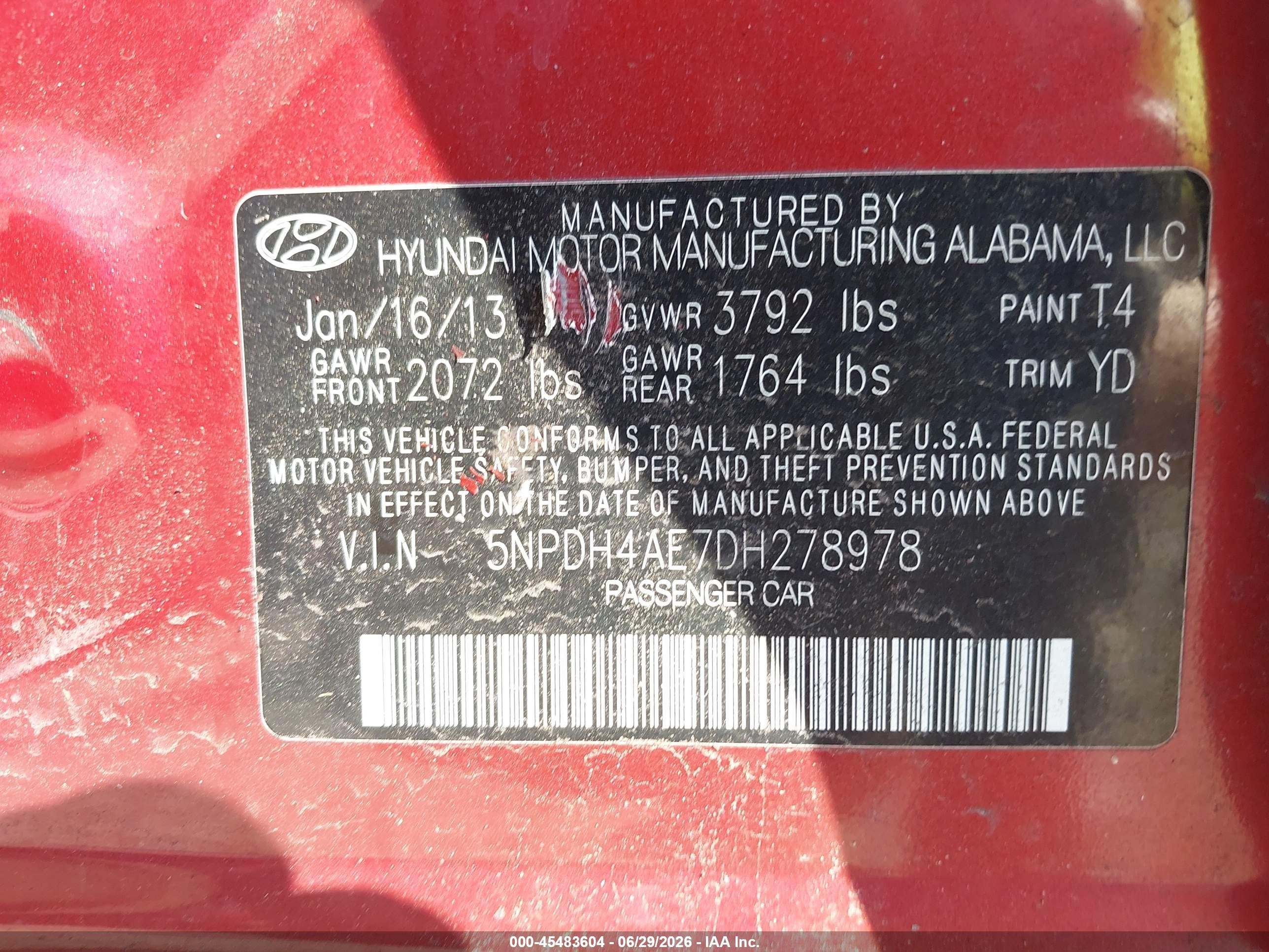 2013 Hyundai Elantra Gls Red vin: 5NPDH4AE7DH278978